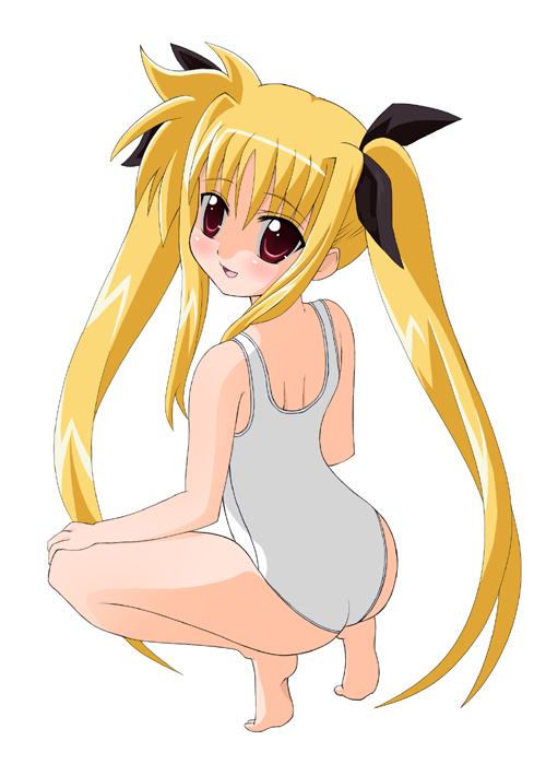 long_hair lyrical_nanoha mahou_shoujo_lyrical_nanoha mahou_shoujo_lyrical_nanoha_strikers mizugi one-piece_swimsuit sawa_(artist) sawa_(snack_yoshie) school_swimsuit sukumizu swimsuit tied_hair twintails very_long_hair waribasi white_school_swimsuit