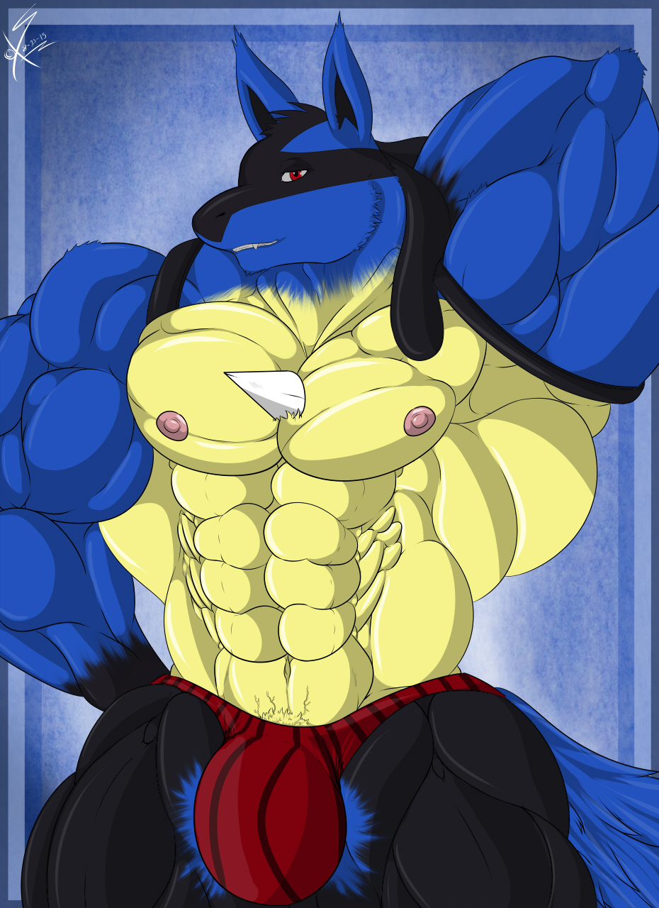 abs anthro_only biceps big_muscles bulge large_muscles lucario male male_only muscles muscular muscular_male pecs pokemon pokemon_(species) saixyuniz-xynz smile smiling