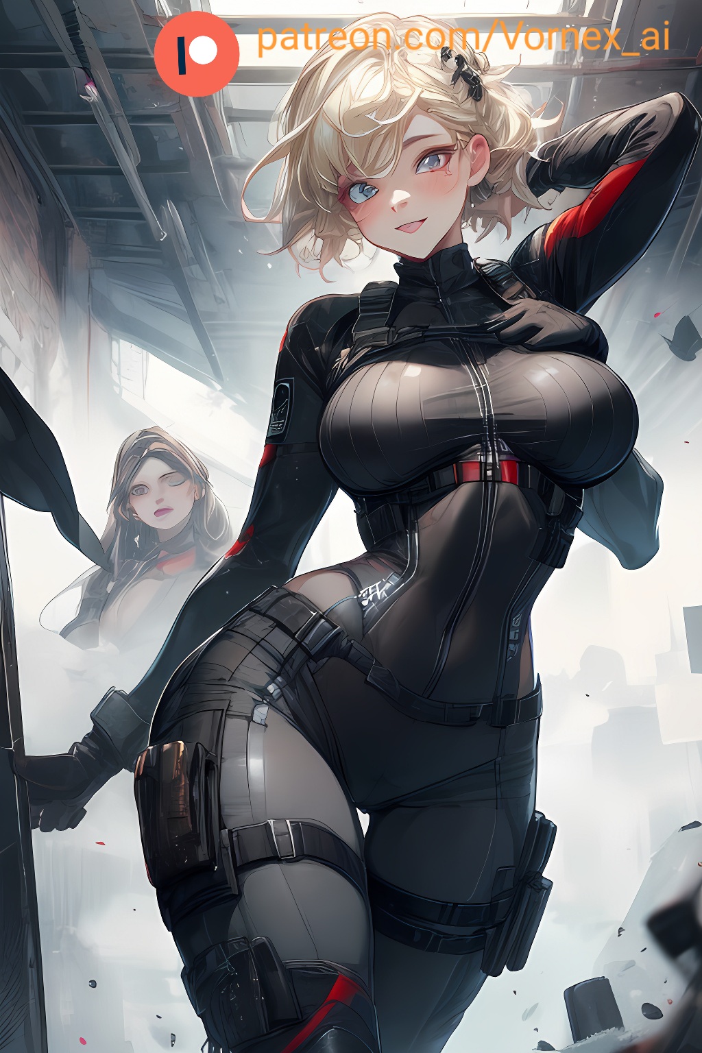 1girls, ai generated, big breasts, blonde hair, breasts, curvy, curvy female, curvy figure, female, front view, iq (rainbow six), looking at viewer, rainbow six siege, seductive, short hair, thick thighs, vornex ai
