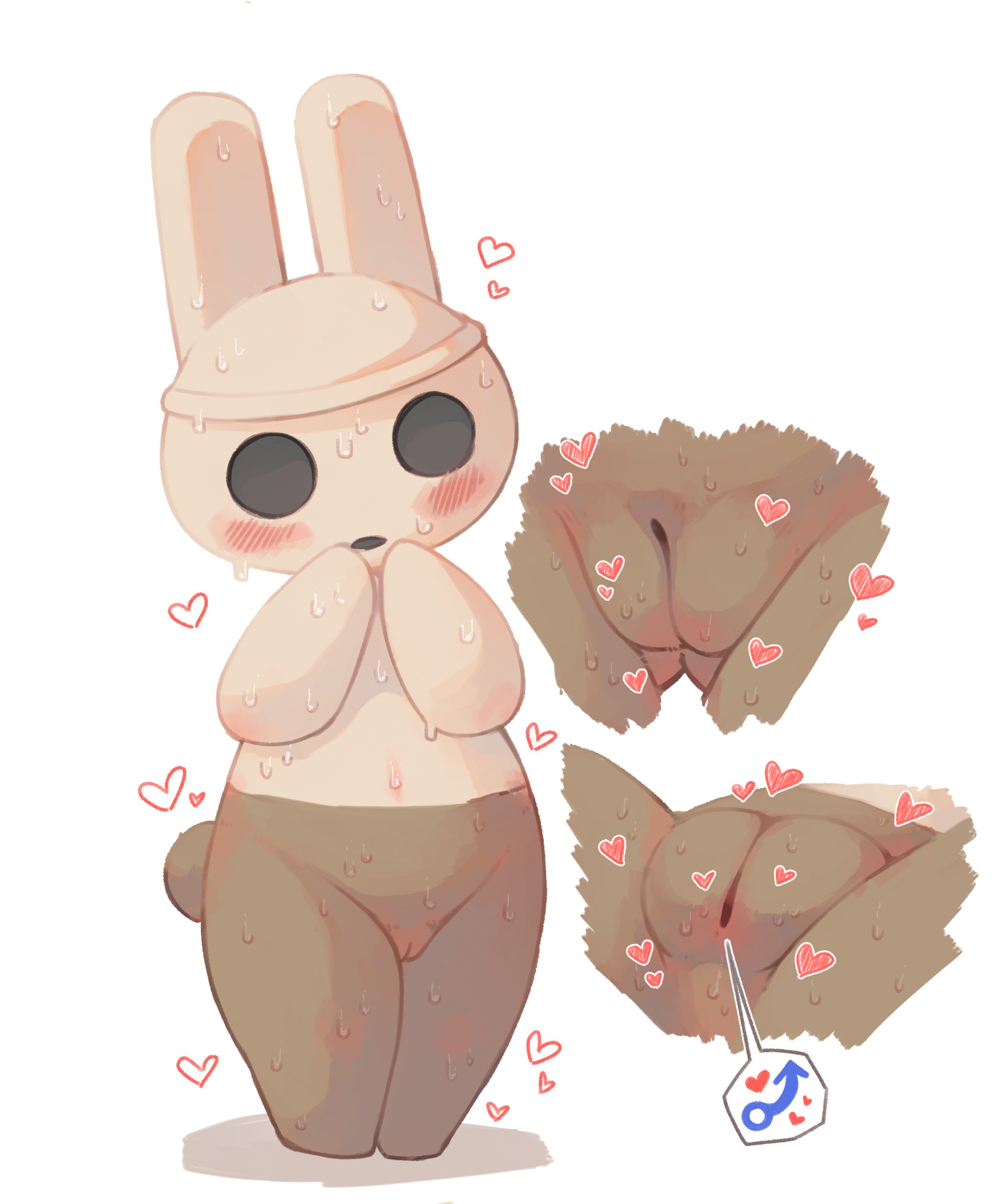 ♂, 2023, animal crossing, black eyes, bluescape735, blush, bunny, bunny ears, bunny girl, bunny tail, close-up, coco (animal crossing), female, female only, furry, furry only, heart, navel, nintendo, pussy, pussy juice, simple background, sweat