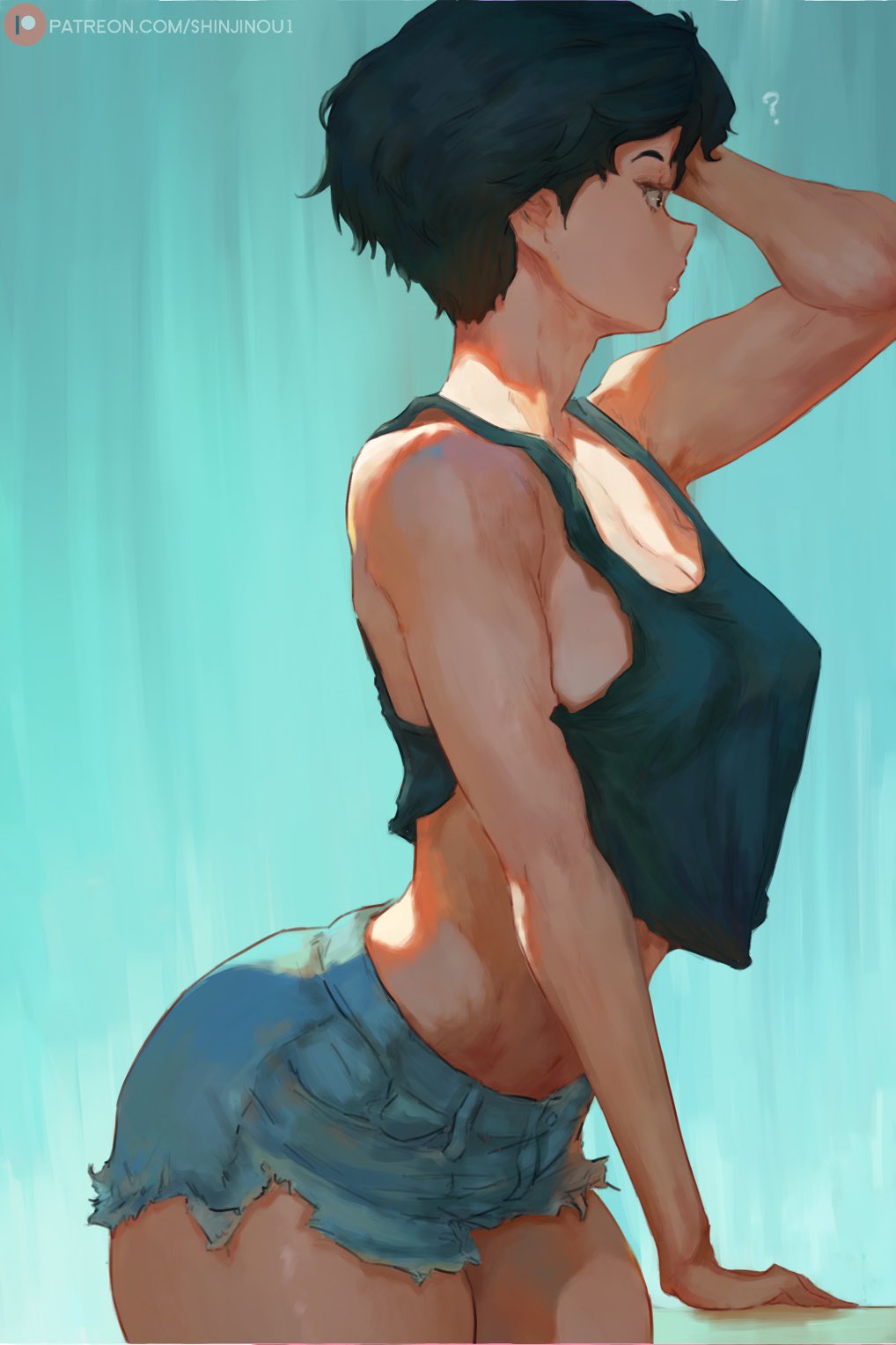 1girls, black hair, black-haired female, cutesexyrobutts (style), dark skin, dark-skinned female, dc, dc comics, female, female only, hi res, lois lane, lois lane (my adventures with superman), my adventures with superman, shinjinou, short hair, short shorts, shorts, solo, superman (series), tomboy