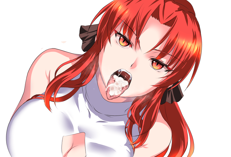 1girls 2d after_deepthroat after_oral big_breasts breasts cat_eyes cg_art cum cum_in_mouth cum_inside disinterested emotionless emotionless_female emotionless_sex expressionless eye_contact female fringe kagura_games kneeling noblewoman nuko_majin open_mouth oral orange_eyes pale-skinned_female ponytail pov presenting_mouth presenting_throat red_eyes red_hair semen slit_pupils steam steamy_breath straight the_scarlet_demonslayer throat tongue tongue_out transparent_background uninterested video_game video_games