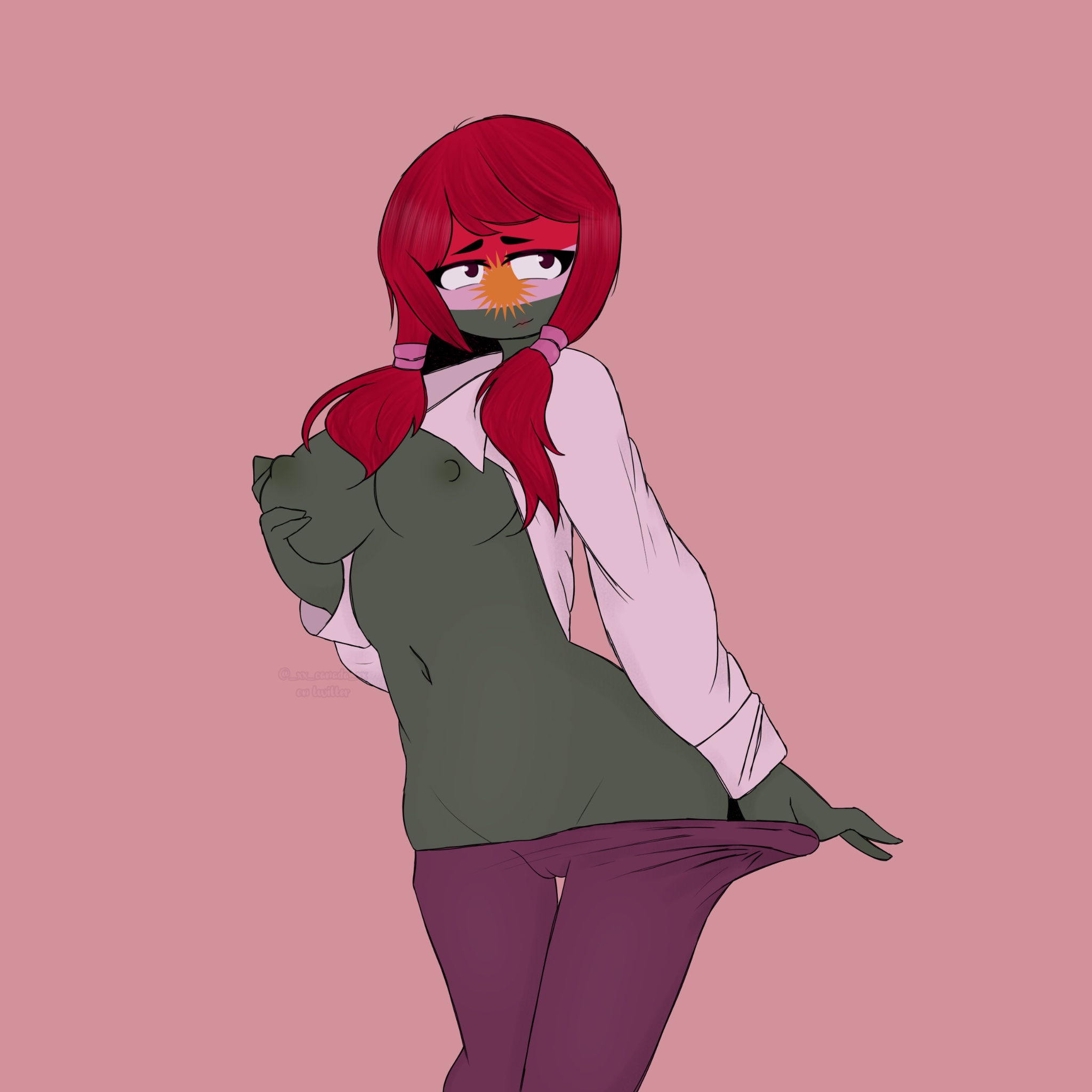 1girls, breast squeeze, breasts, countryhumans, countryhumans girl, female, kurdistan (countryhumans), solo, xx.canada.xx