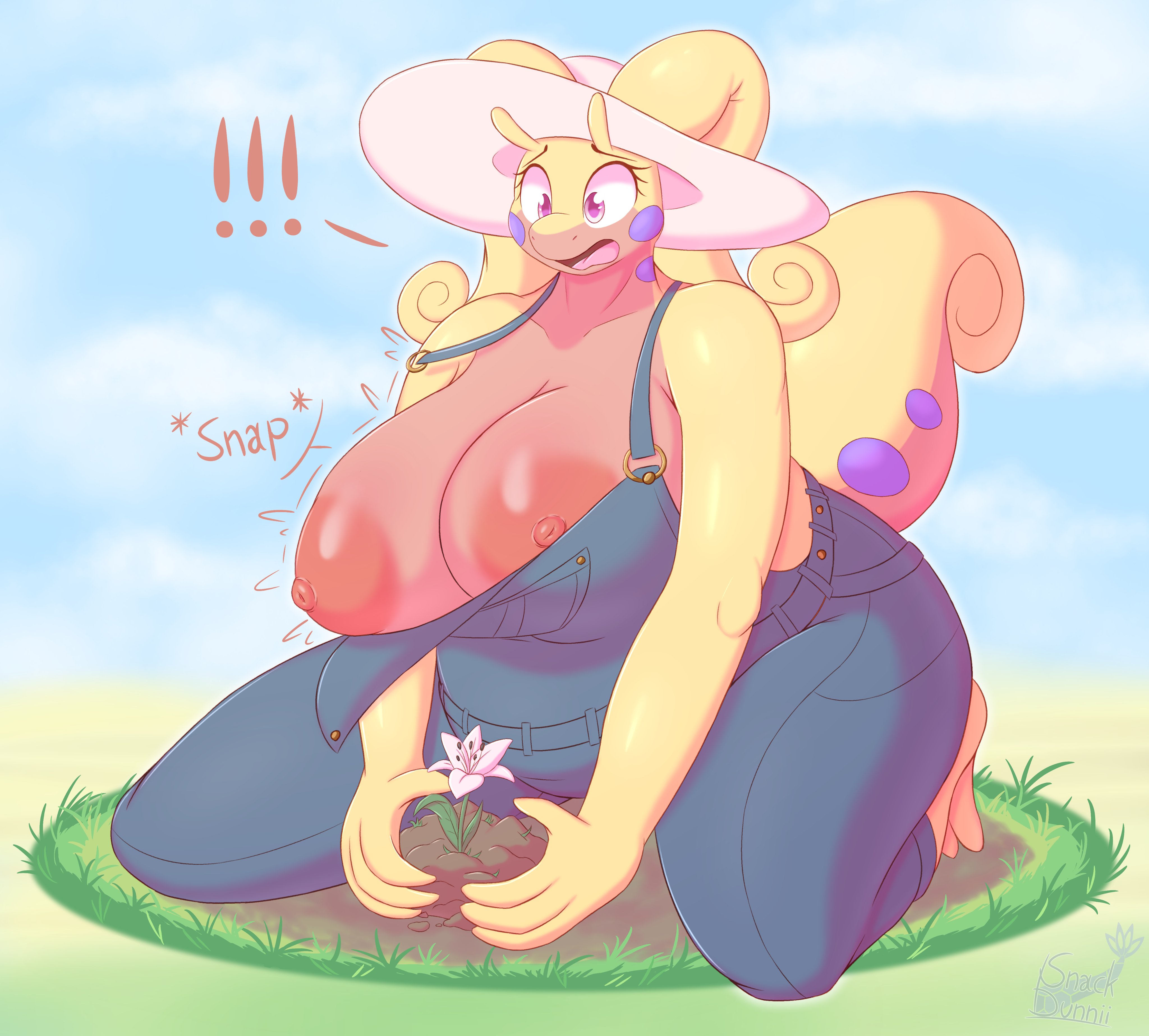 big breasts, breasts, female, goodra, huge breasts, overalls, pokémon (species), pokemon, pokemon (species), shiny goodra, shiny pokemon, snackbunnii, thick thighs, wide hips