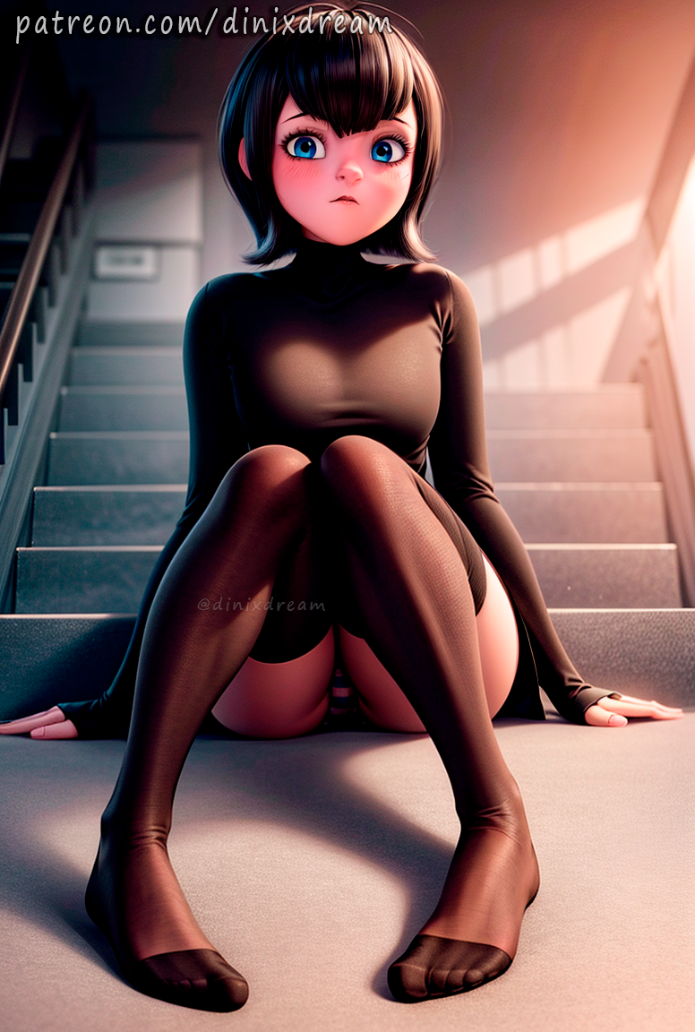 ai generated, black hair, breasts, cute, dinixdream, female, hotel transylvania, humanoid, mavis dracula, naked, nipples, nude, pale skin, stable diffusion, vampire