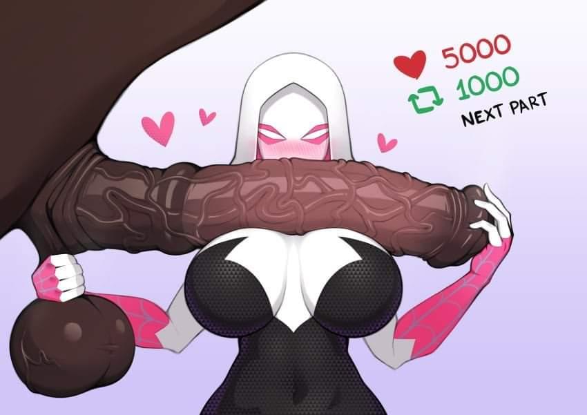 1boy, 1girls, alternate breast size, breasts, female, gwen stacy, horsecock, male, marvel, marvel comics, penis, spider-man (series), spider-man: into the spider-verse, tagme, zoophilia