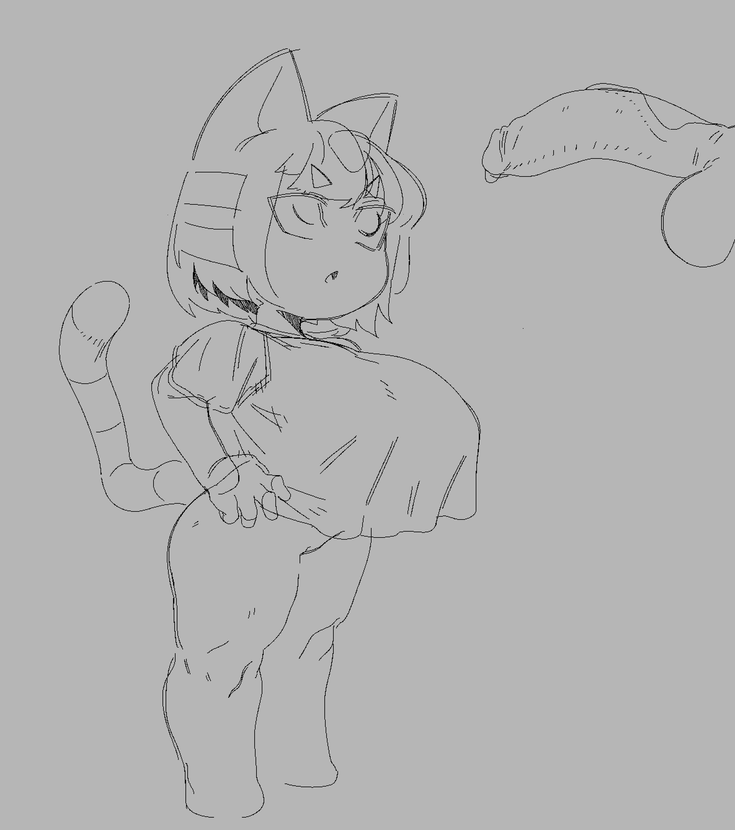 2022 animal_crossing ankha ankha_(animal_crossing) breasts crop_top monochrome nipples nude pussy wizbird