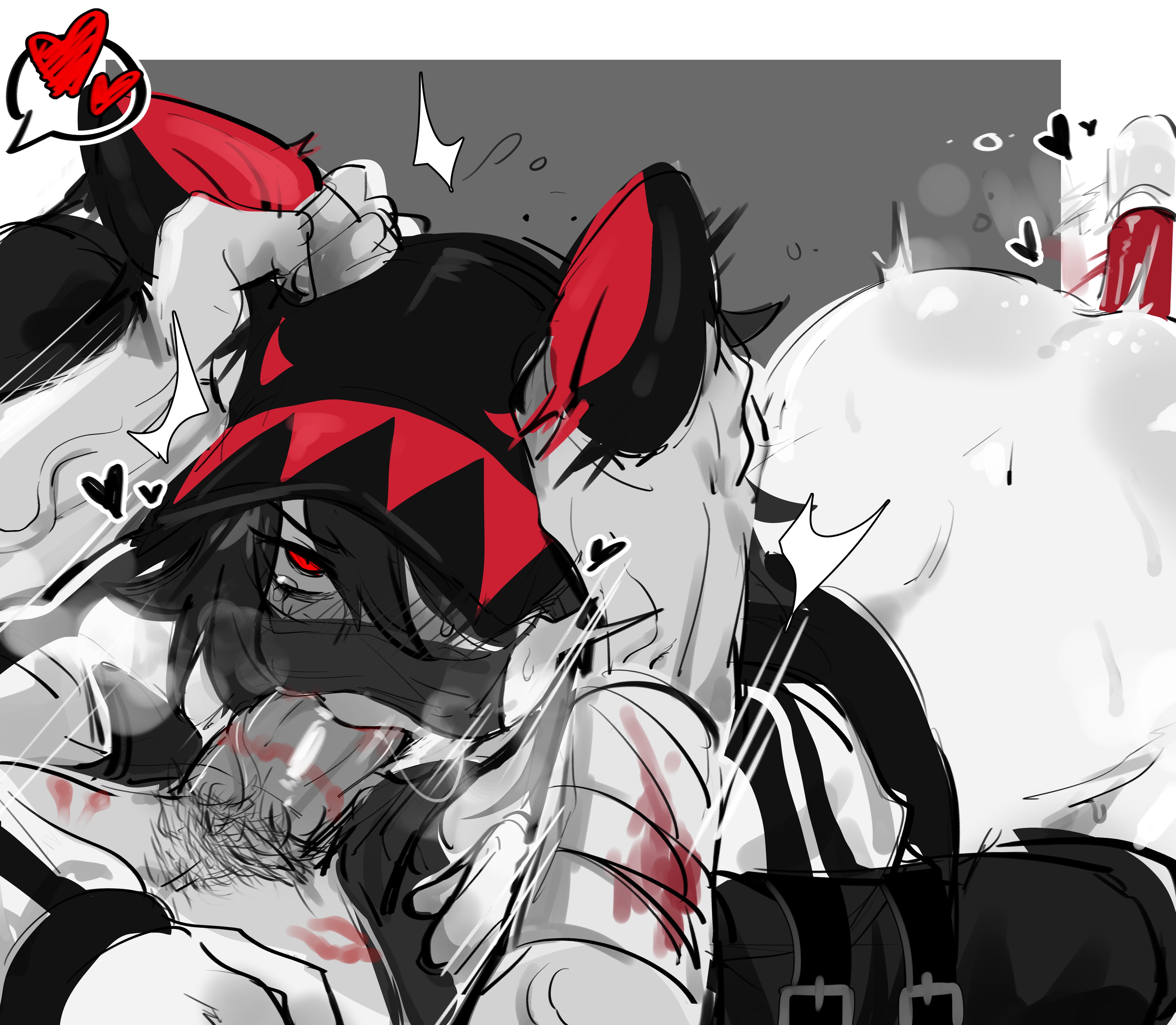 1girls, all fours, anal, anal training, animal ears, ass, black hair, blowjob, cat ears, couple, couple sex, deep blowjob, deepthroat, deepthroat mark, dildo, ear grab, eye contact, eyelashes, facemask, fellatio, female, fringe, heart, heart (kurenaiz), k (kurenaiz), kiss mark, kurenaiz1, light skin, light-skinned female, lipstick, lipstick mark, lipstick on penis, long hair, male, oral, oral sex, orange eyes, pale skin, pale-skinned female, penis, red hair, red lipstick, slit pupils, throat fuck, two-tone hair, very long hair, vibrator, vibrator in ass, yellow eyes