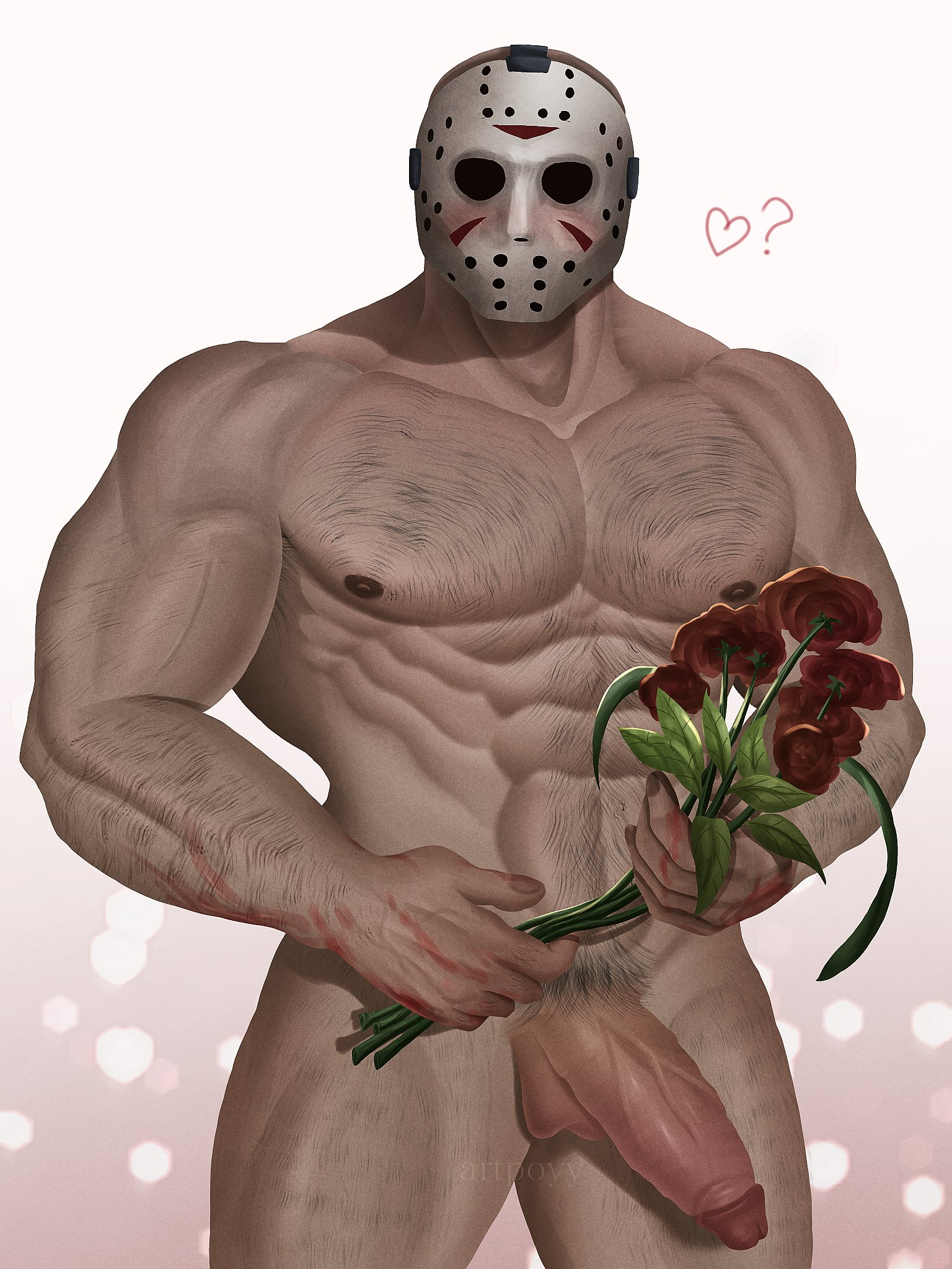 1boy, 2023, abs, artpoyy, balls, bara, biceps, big balls, big penis, completely nude, flaccid, friday the 13th, gay, hairy, hairy arms, hairy chest, half-erect, hi res, highres, hockey mask, jason voorhees, male, male focus, male nipples, male only, male pubic hair, masculine male, mask, muscles, muscular, muscular arms, muscular legs, muscular male, muscular thighs, nipples, nude, penis, pubic hair, solo, solo male, vein, veiny penis, yaoi, yop5281