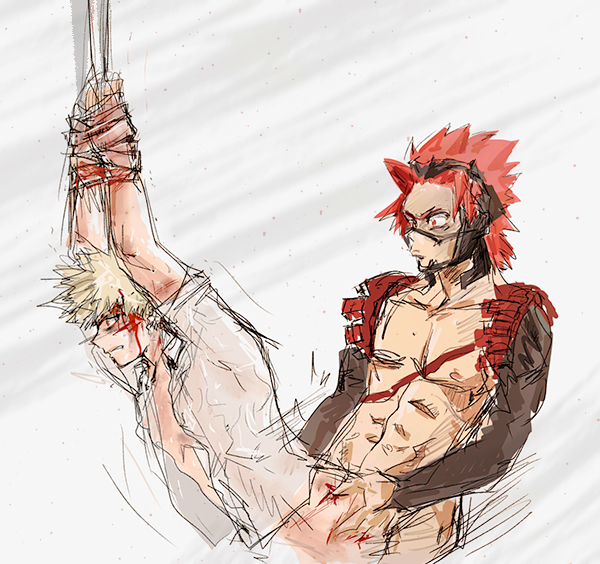 anal blood bound bound_wrists darkline dubious_consent eijirou_kirishima gay hero_outfit_(mha) katsuki_bakugou male male_only my_hero_academia no_visible_genitalia open_shirt quirk_(mha) quirk_usage sketch tagme yaoi