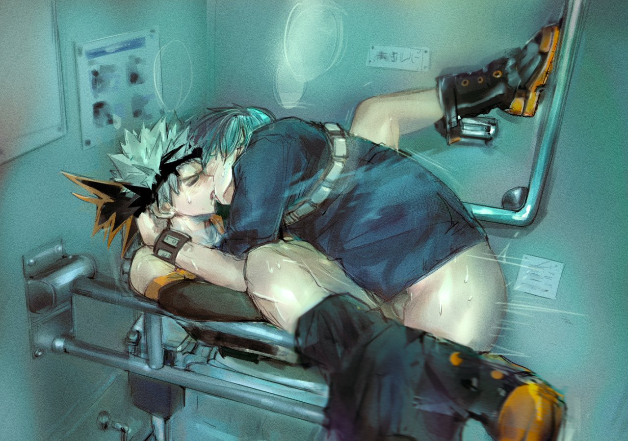 bathroom, bathroom sex, darkline, gay, katsuki bakugou, male, male only, my hero academia, no visible genitalia, shouto todoroki, sweat, tagme, yaoi