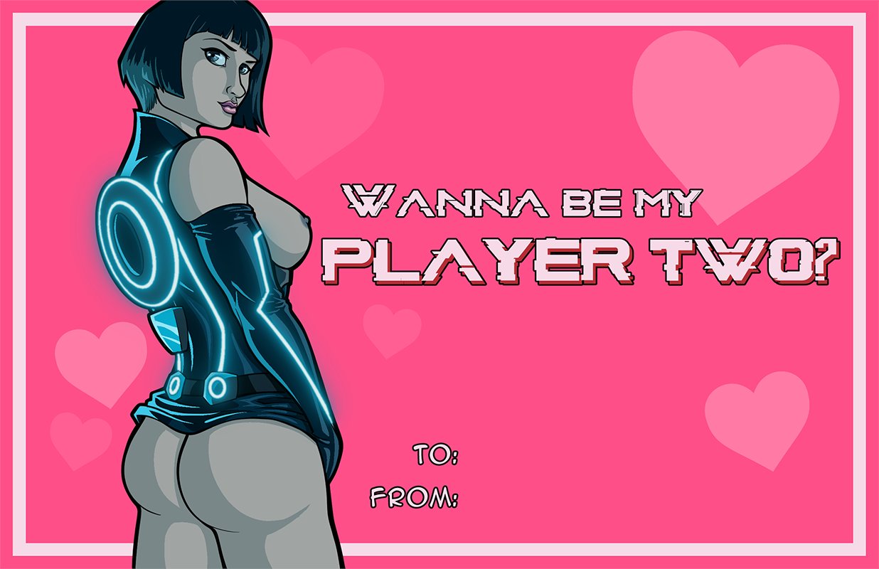 areolae breasts breasts_out busty card cardboard female female_focus female_only flashing flashing_breasts hourglass_figure nipples pinup pinup_pose quorra tagme tron_legacy trpxart valentine's_day valentine's_day_2022 wide_hips