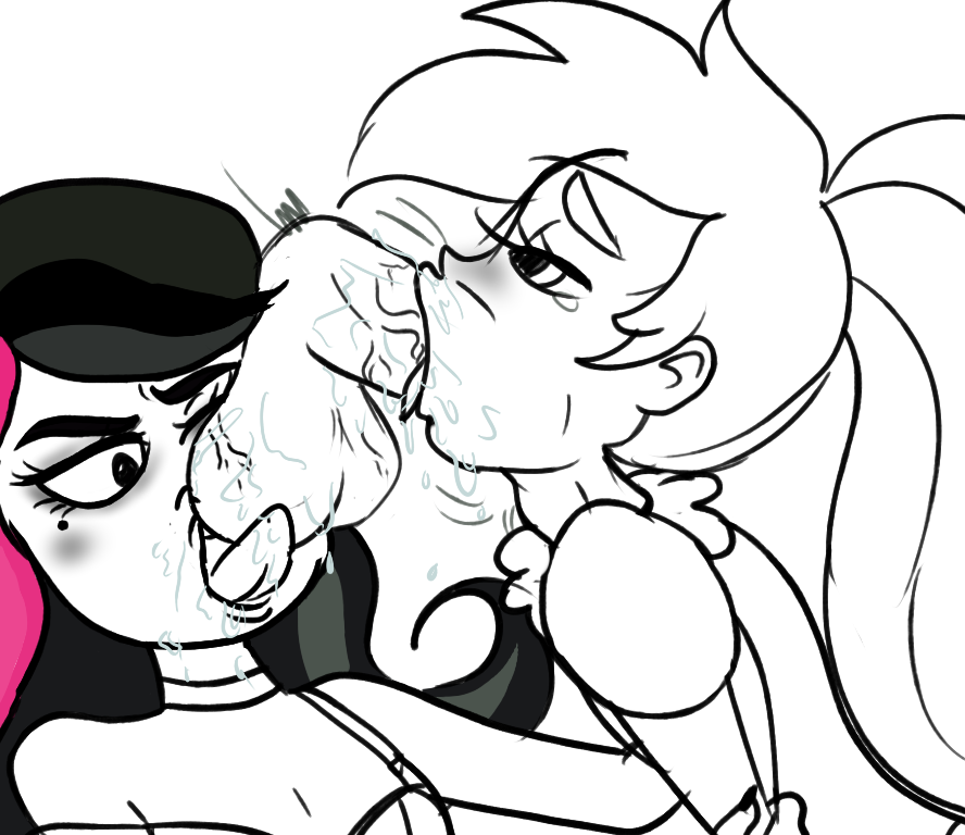 2boys :>= androgynous ball_lick beauty_mark blowjob crossdressing femboy feminine guy_hamdon licking_balls male male_focus male_only marco_diaz monochrome noche-doobles princess_marco saliva saliva_on_penis shezow shezow_(character) star_vs_the_forces_of_evil tear toony