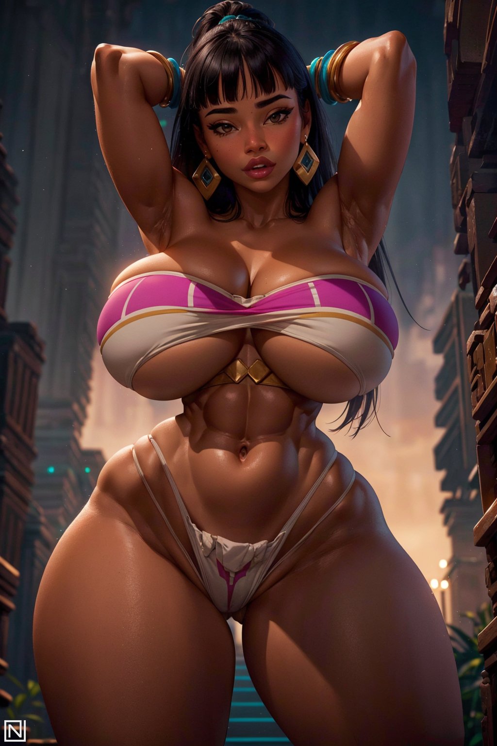 1girls ai_generated chel curvaceous curvy_female dark-skinned_female female_abs female_focus female_only hourglass_figure long_hair looking_at_viewer nemz plump_lips stable_diffusion the_road_to_el_dorado toned_stomach voluptuous voluptuous_female