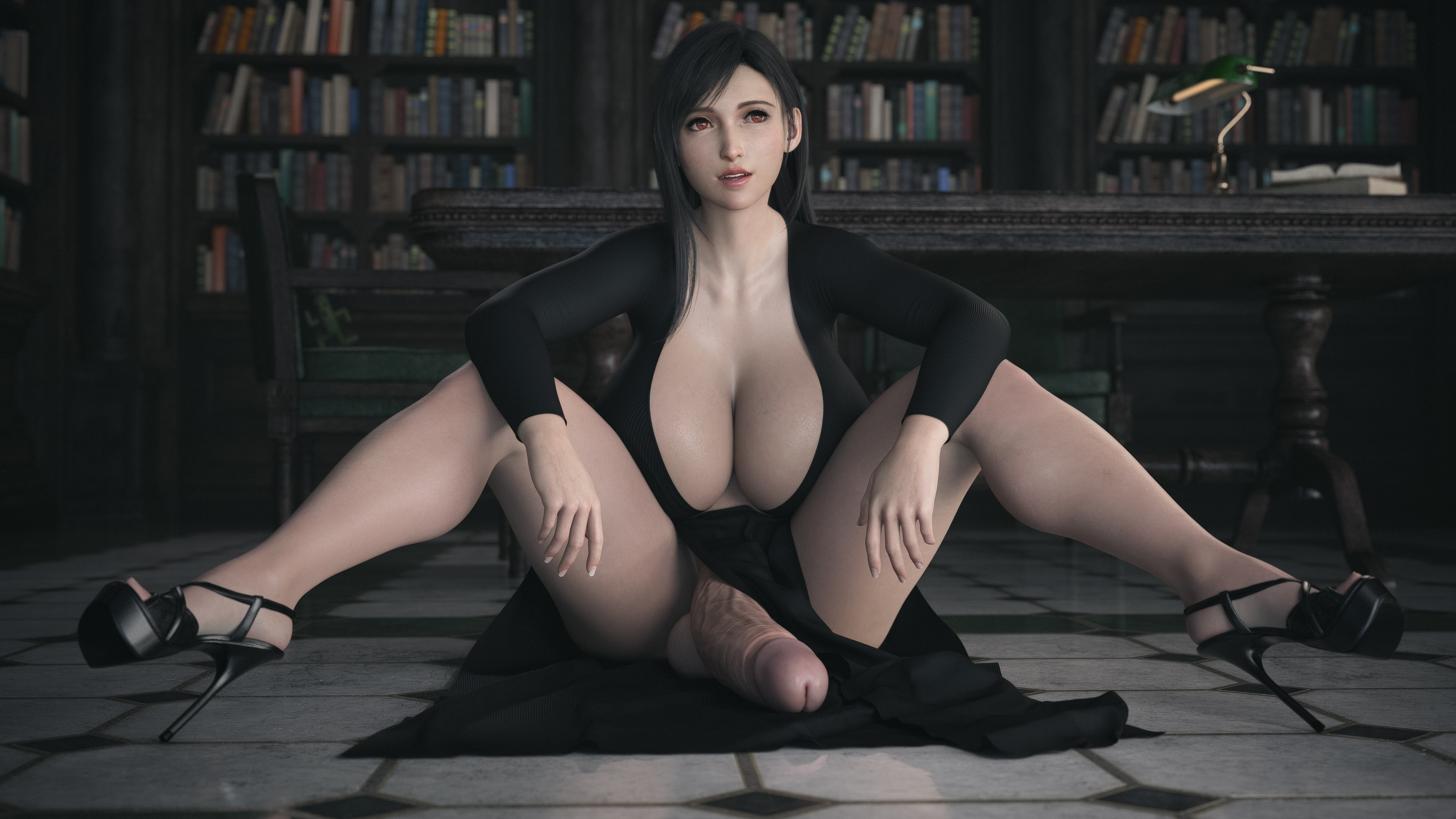 1futa, 3d, breasts, cactuar, casual nudity, circumcised, final fantasy, final fantasy vii, final fantasy vii remake, futa only, futanari, high heels, huge breasts, huge cock, ineffective clothing, intersex, mostly nude, penis, solo, spread legs, stevencarson, tifa lockhart