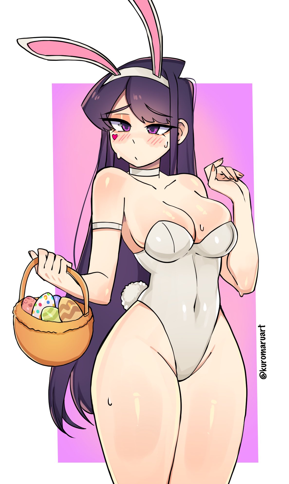 1girl 1girls asian asian_female big_breasts black_eyes black_hair blush breasts bunny_ears bunny_tail bunnysuit choker clothing dark_blue_hair female female_focus female_only fringe grey_eyes komi-san_wa_komyushou_desu komi_shouko kuromaruart legs_together long_hair looking_at_viewer pale-skinned_female petite petplay purple_eyes purple_hair roleplay schoolgirl seductive_look shy thick_thighs thighs tits wide_hips