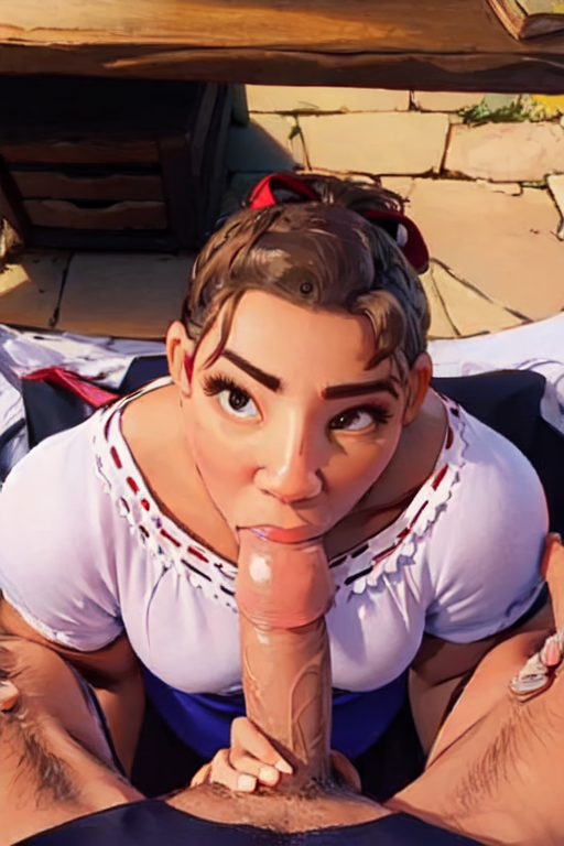 1girls, ai generated, blowjob, blowjob pov, blowjob under table, encanto, fellatio, female, luisa madrigal, male, muscles, muscular, muscular female, partial male, realistic