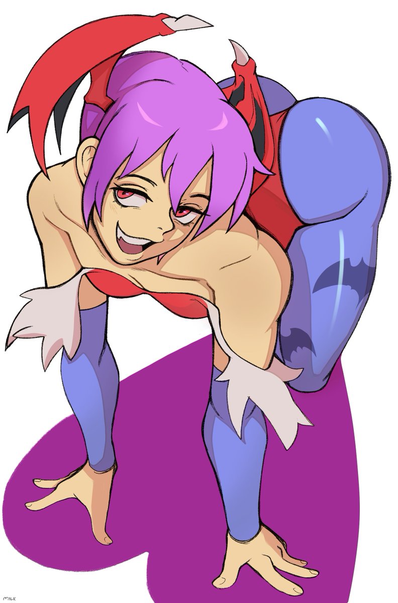 1girls 2022 all_fours animal_print arm_sleeves ass bat_print bat_wings blue_pantyhose capcom clothing darkstalkers female female_only flat_chest head_wings leotard lilith_aensland looking_at_viewer milkmountain open_mouth pantyhose print_pantyhose purple_hair red_eyes small_breasts smiling smiling_at_viewer solo succubus white_background