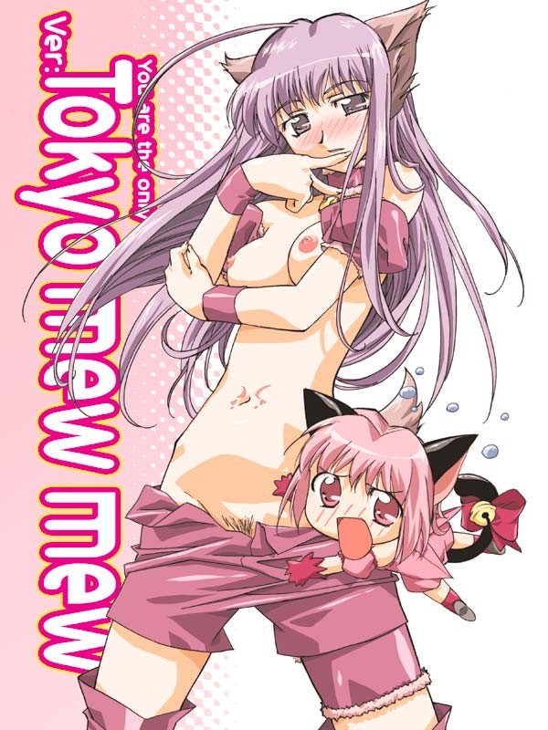 animal_ears arm_garter bell bell_collar blush breasts cat_ears cat_tail chibi choker collar cover cover_page doujinshi female fujiwara_zakuro garters gloves grey_eyes ichigo_momomiya jingle_bell leotard long_hair magical_girl multiple_girls oppai pink_eyes pink_hair pubic_hair purple_hair sasayuki short_hair shorts tail tail_bell tattoo title_drop tokyo_mew_mew topless wolf_ear wolf_tail