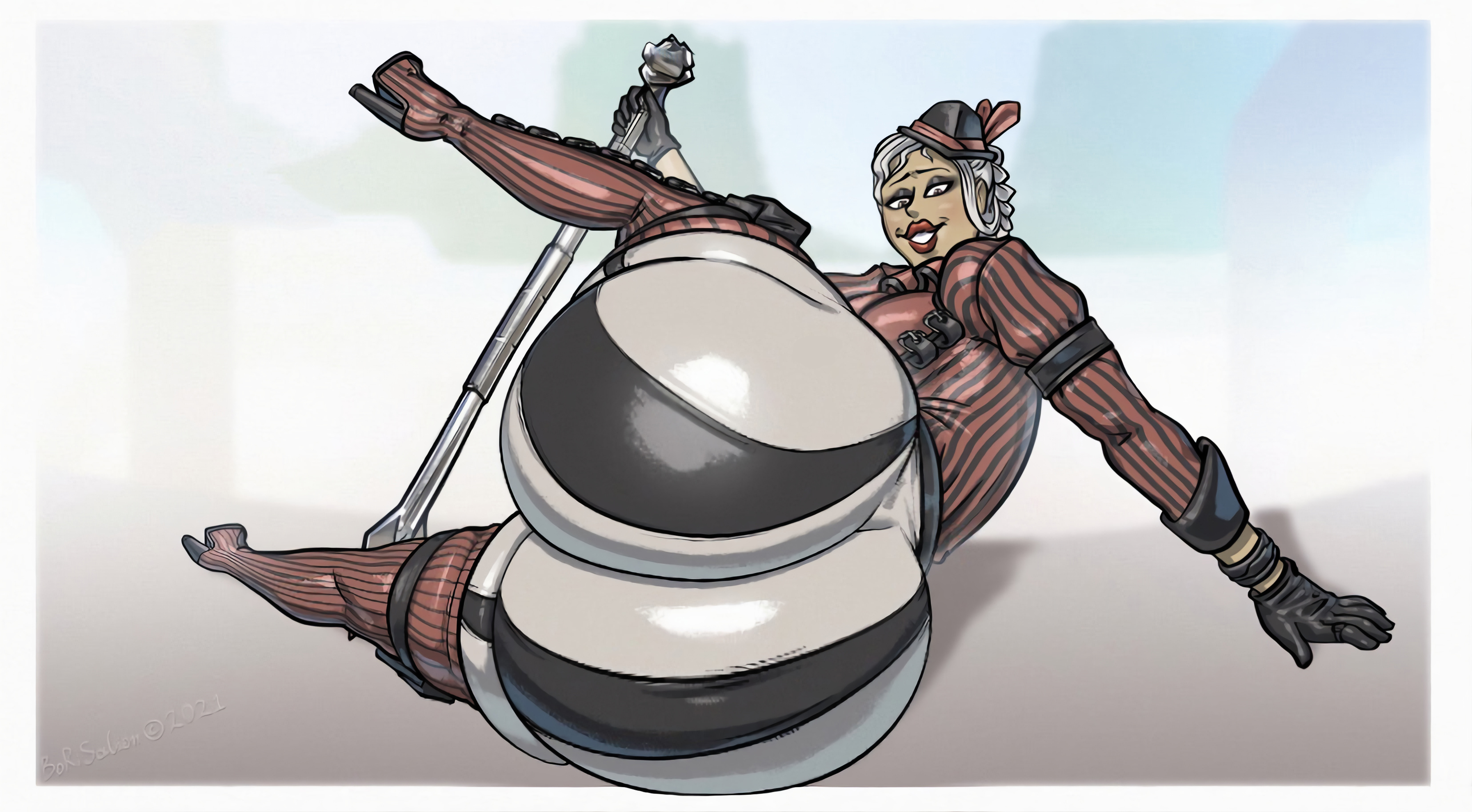 2d, apex legends, ass, ass squeeze, back view, belt, big ass, big butt, big hips, big thighs, borisalien, bottom heavy, bubble ass, bubble butt, bursting butt, bursting clothes, female, gigantic ass, gigantic butt, laying, laying down, loba (apex legends), looking at another, outgrowing clothes, simple background, skin tight, skin tight suit, stretched clothing, thick, thick ass, thick hips, thick legs, thick thighs, tight clothes, tight clothing, tight pants, tights, viewed from behind, viewed from below