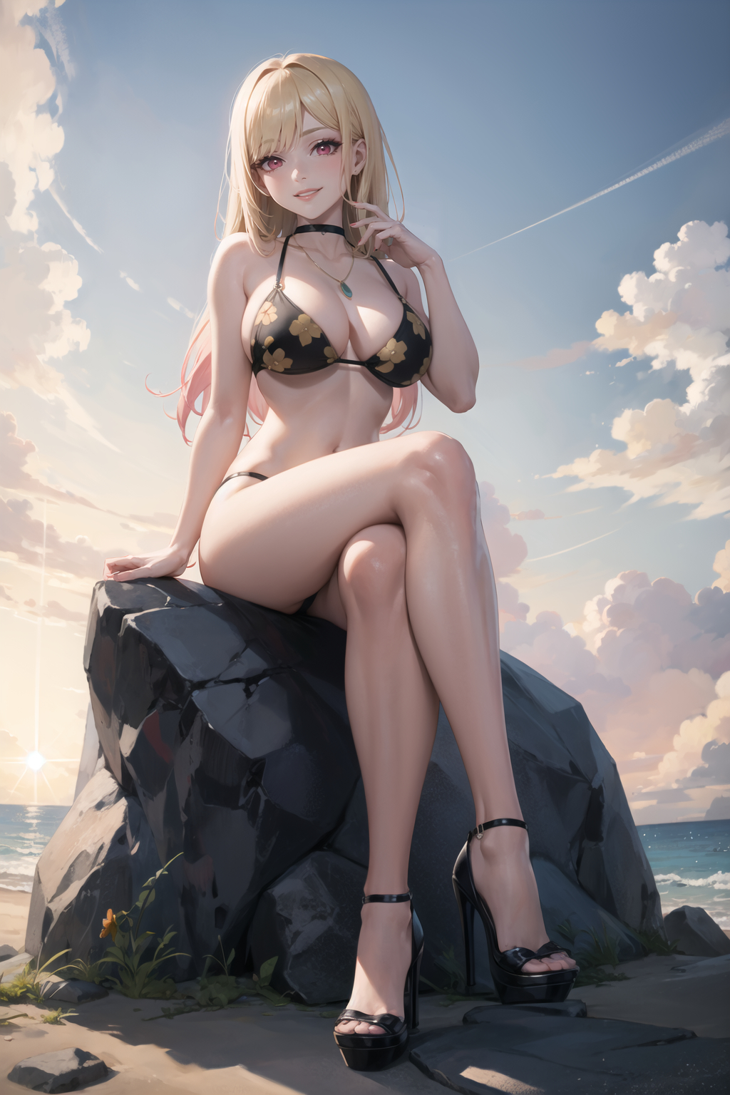 ai generated, alternate costume, blonde hair, female, female only, high heels, kitagawa marin, platform heels, solo, sono bisque doll wa koi wo suru, swimsuit, tagme