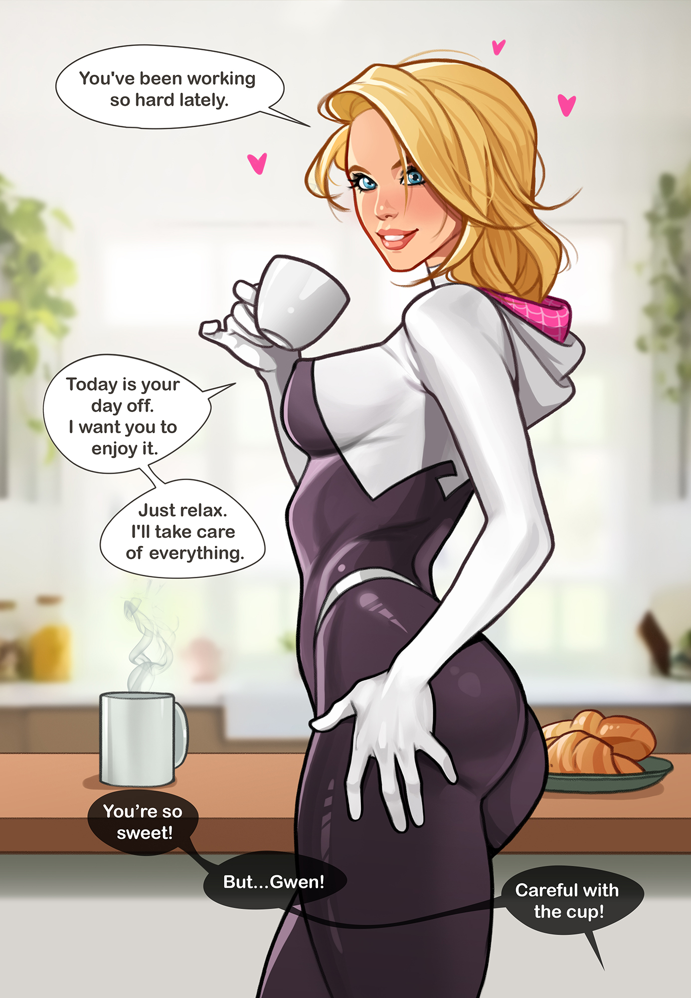 1girls, ass, asymmetrical hair, athletic, athletic female, big ass, big breasts, blonde female, blonde hair, blue eyes, bottom heavy, breasts, bust, busty, chest, cleavage, curvaceous, curvy, curvy figure, cute, cute face, eyebrows, eyelashes, eyes, female, female focus, fit, fit female, ghost-spider, gwen stacy, hair, hero, heroine, hips, hourglass figure, huge breasts, human, large breasts, legs, light skin, light-skinned female, lips, marvel, marvel comics, minko, olena minko, romantic, short hair, slim, slim waist, solo, spider-gwen, spider-man (series), spider-man: across the spider-verse, spider-man: into the spider-verse, superhero, superheroine, talking to viewer, thick, thick legs, thick thighs, thighs, top heavy, top heavy breasts, upper body, voluptuous, voluptuous female, waist, wide hips