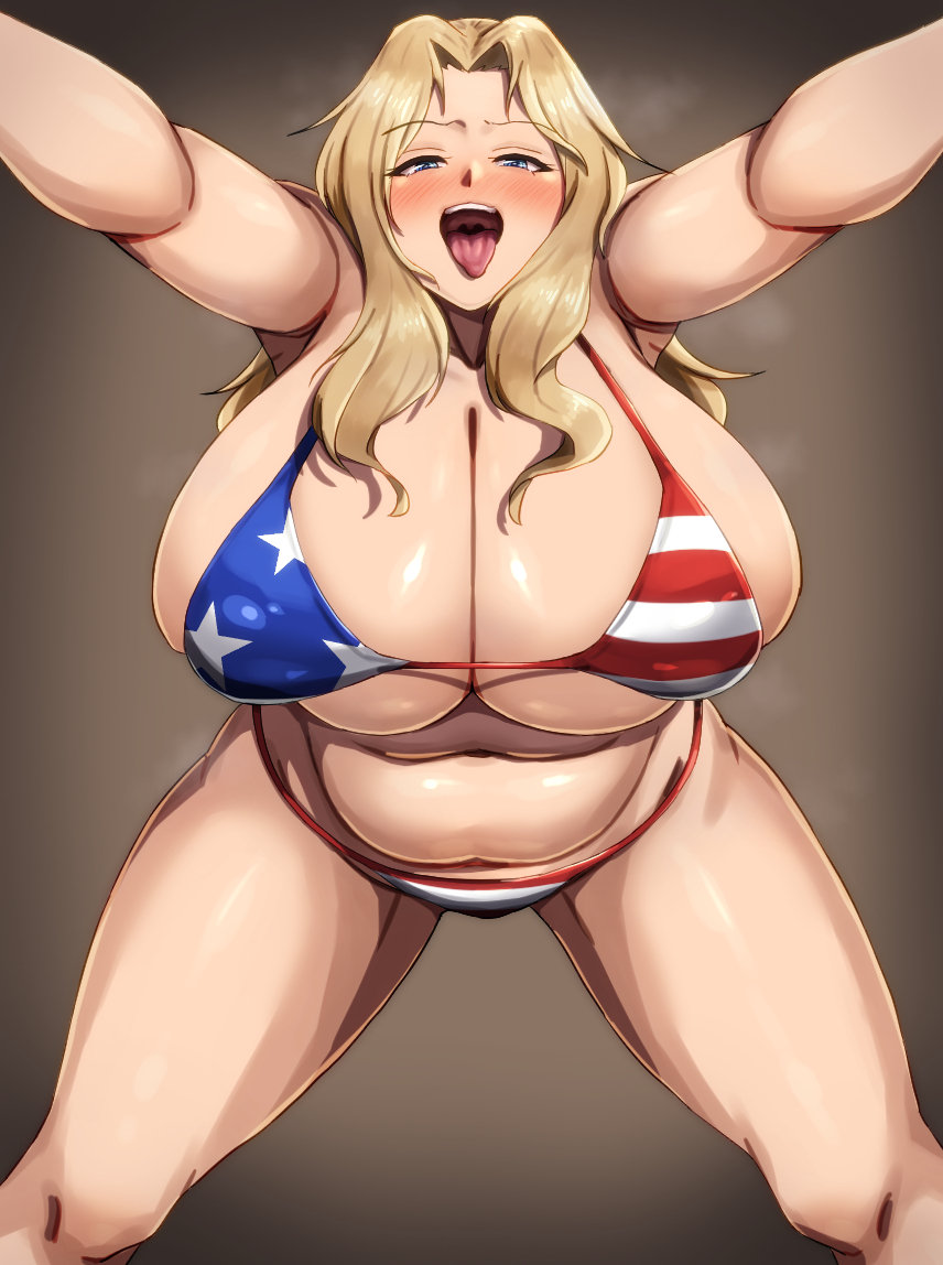 1girls, acchan kero, american flag, american flag bikini, big breasts, blonde hair, boobs, breasts, busty, curvaceous, curvy, curvy body, curvy female, curvy figure, female, girls und panzer, huge breasts, kay (girls und panzer), large breasts, voluptuous