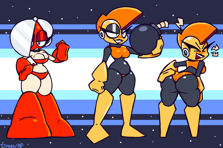 bent_over big_ass big_breasts big_butt bomb bomb_man bra cut_man genderswap_(mtf) lipstick makeup mega_man mega_man(classic) mohawk nocklepie panties presenting_hindquarters robot robot_girl rule_63 tagme