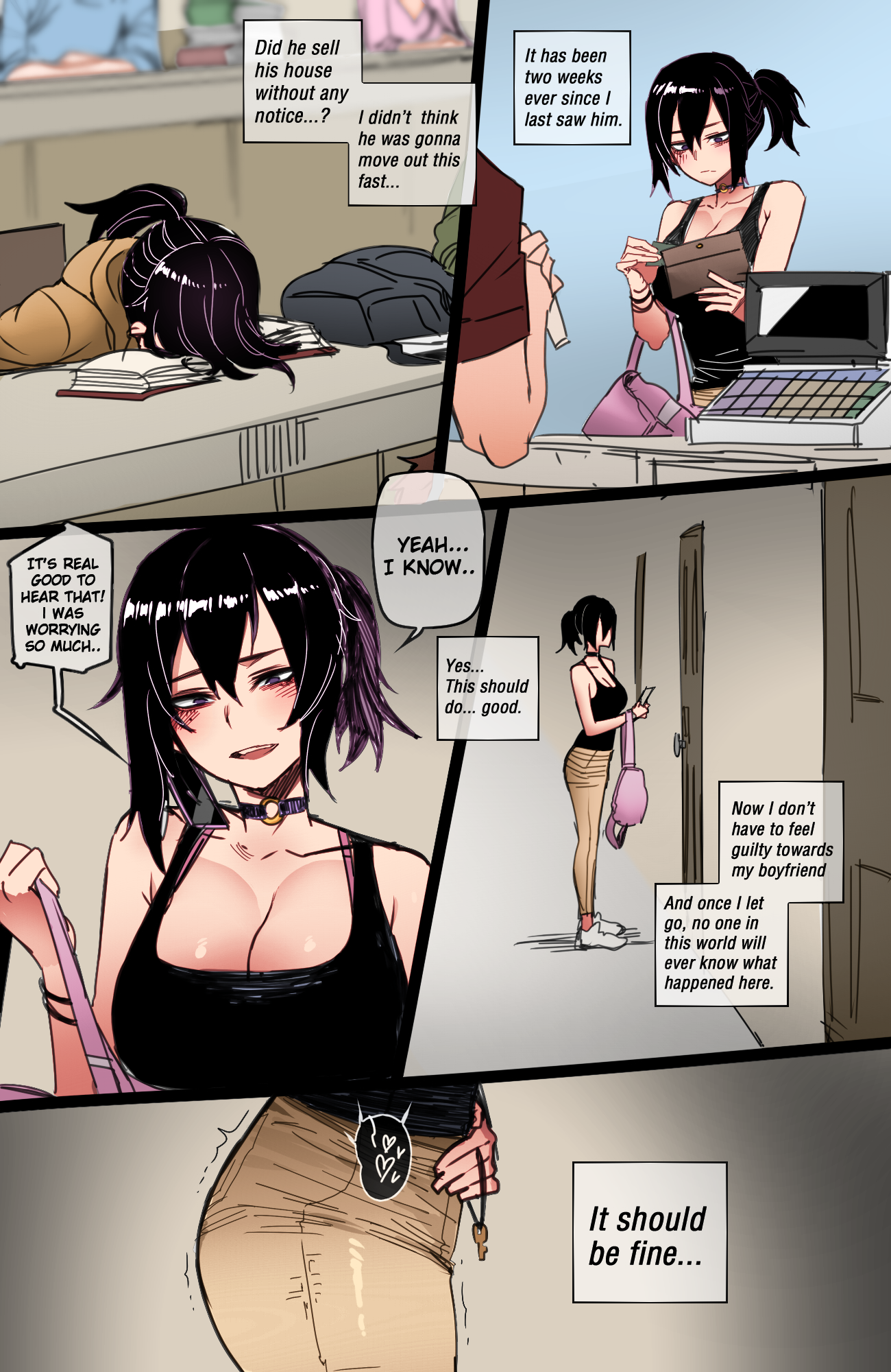 alex (ratatatat74), boobs, breasts, color, colored, comic, dialogue, digital media (artwork), doujinshi, edit, english text, female, hi res, high resolution, highres, mr.skull, original, purple hair, ratatatat74, school, short hair, text, third-party edit