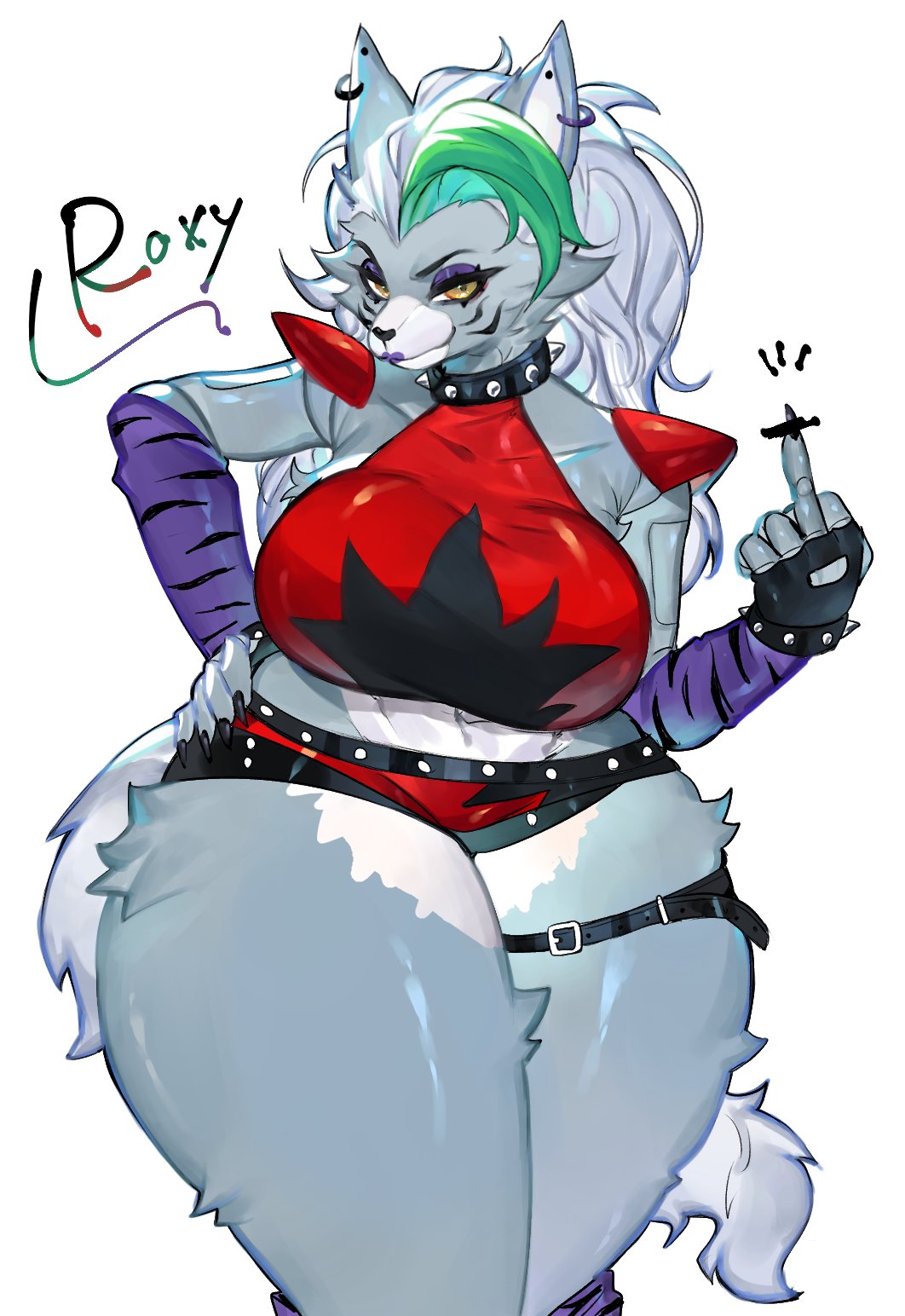 1girls, anthro, belly, belly button, big breasts, blush, bra, breasts, canid, canine, canis, cleavage, clothed, clothing, crop top, ear, eyebrows, eyelashes, eyes, female, female only, five nights at freddy's, five nights at freddy's: security breach, fnaf, fur, furry, furry only, hair, humanoid, mouth, nose, panties, robot, robot girl, roxanne wolf (fnaf), scottgames, solo, steel wool studios, tail, thick thighs, togetoge, underwear, url, wolf, wolf ears, wolf girl, wolf tail