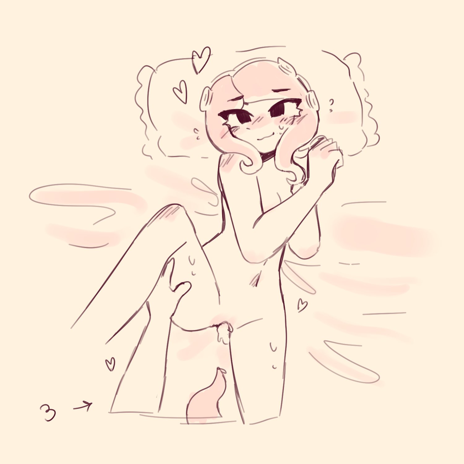 1futa, 1girls, agent 3 (splatoon), agent 8 (splatoon), cum in pussy, female, female focus, futa on female, futanari, heart, humanoid, intersex, kaori (splatoon), light skin, light-skinned female, more at source, murderlabyrinth, on back, pussy, sketch, solo focus, splatoon, tentacle