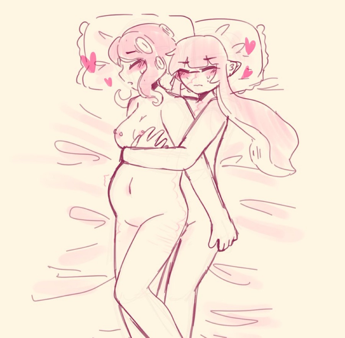 2girls, agent 3 (splatoon), agent 8 (splatoon), female, heart, kaori (splatoon), murderlabyrinth, pregnant, splatoon, yuri