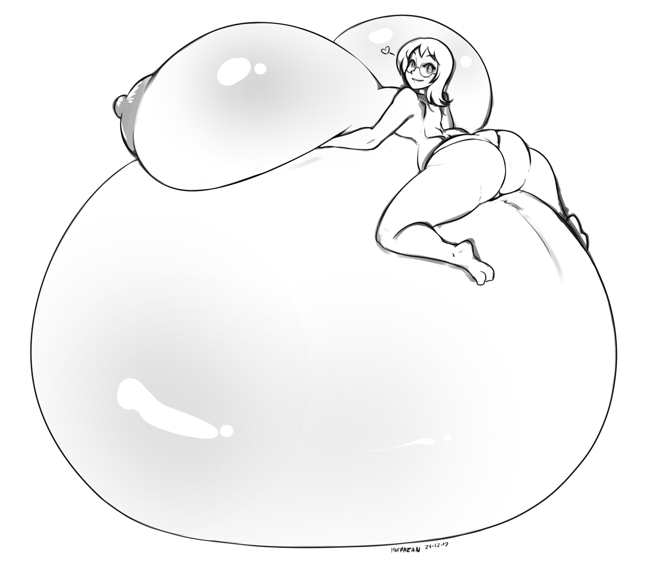ass, belly bigger than body, blush, breasts, colossal belly, dated, female, gigantic ass, gigantic breasts, glasses, heart, hyper ass, hyper breasts, hyper pregnancy, marrazan, medium hair, no bra, pregnant, signature, sketch, topless