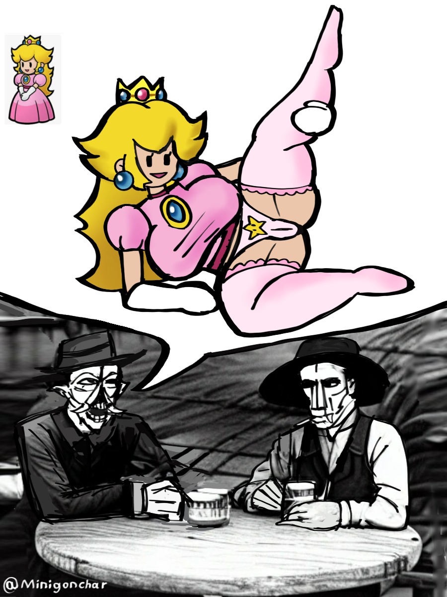 1girls alternate_breast_size big_ass blonde_hair crown huge_ass huge_breasts long_hair mario_(series) minigonchar pants paper_mario paper_peach peach_pussy princess princess_peach pussy thick_thighs white_background