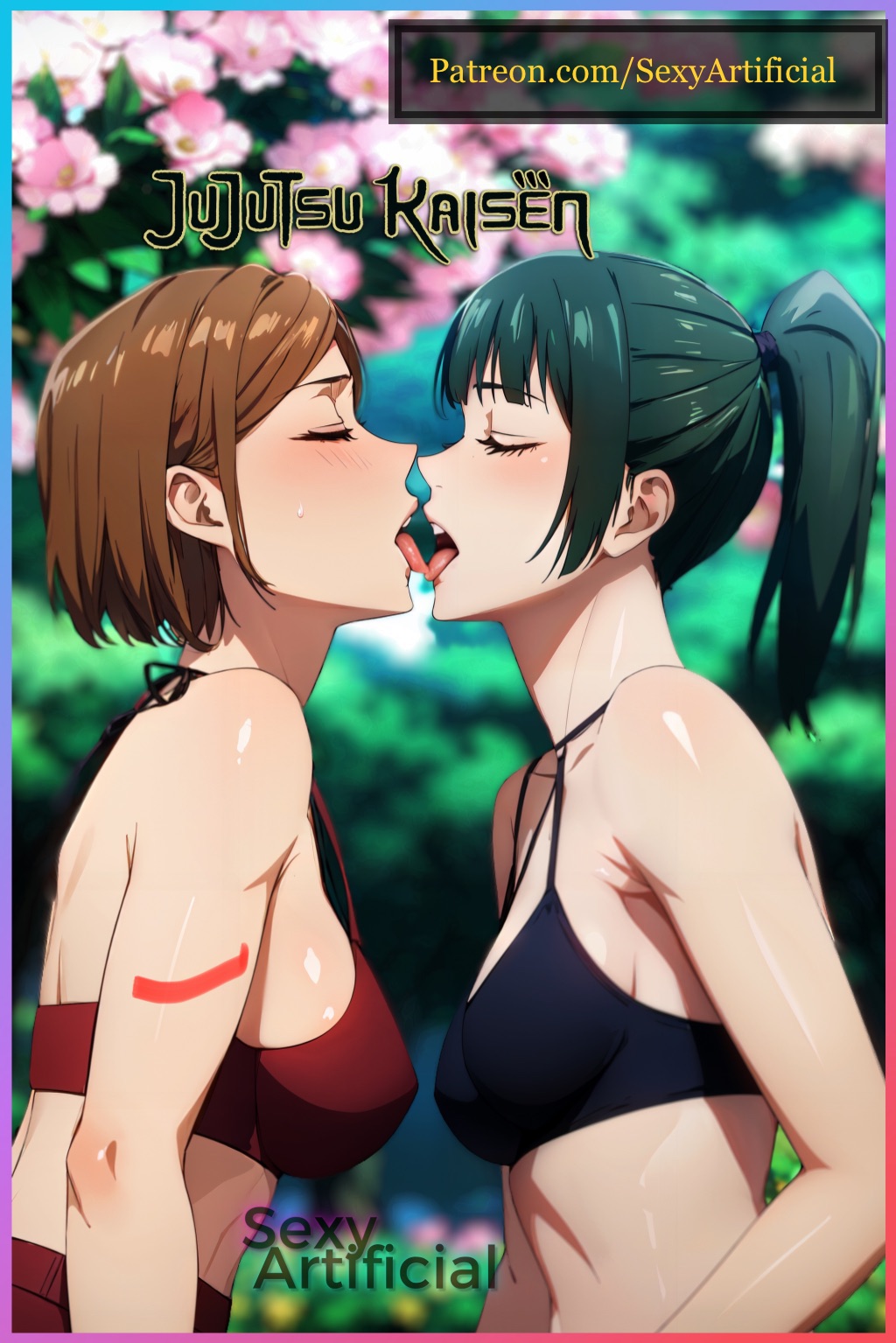 2girls, ai generated, bikini, female, female only, human, jujutsu kaisen, kugisaki nobara, multiple females, multiple girls, sexyartificial, yuri, zenin maki