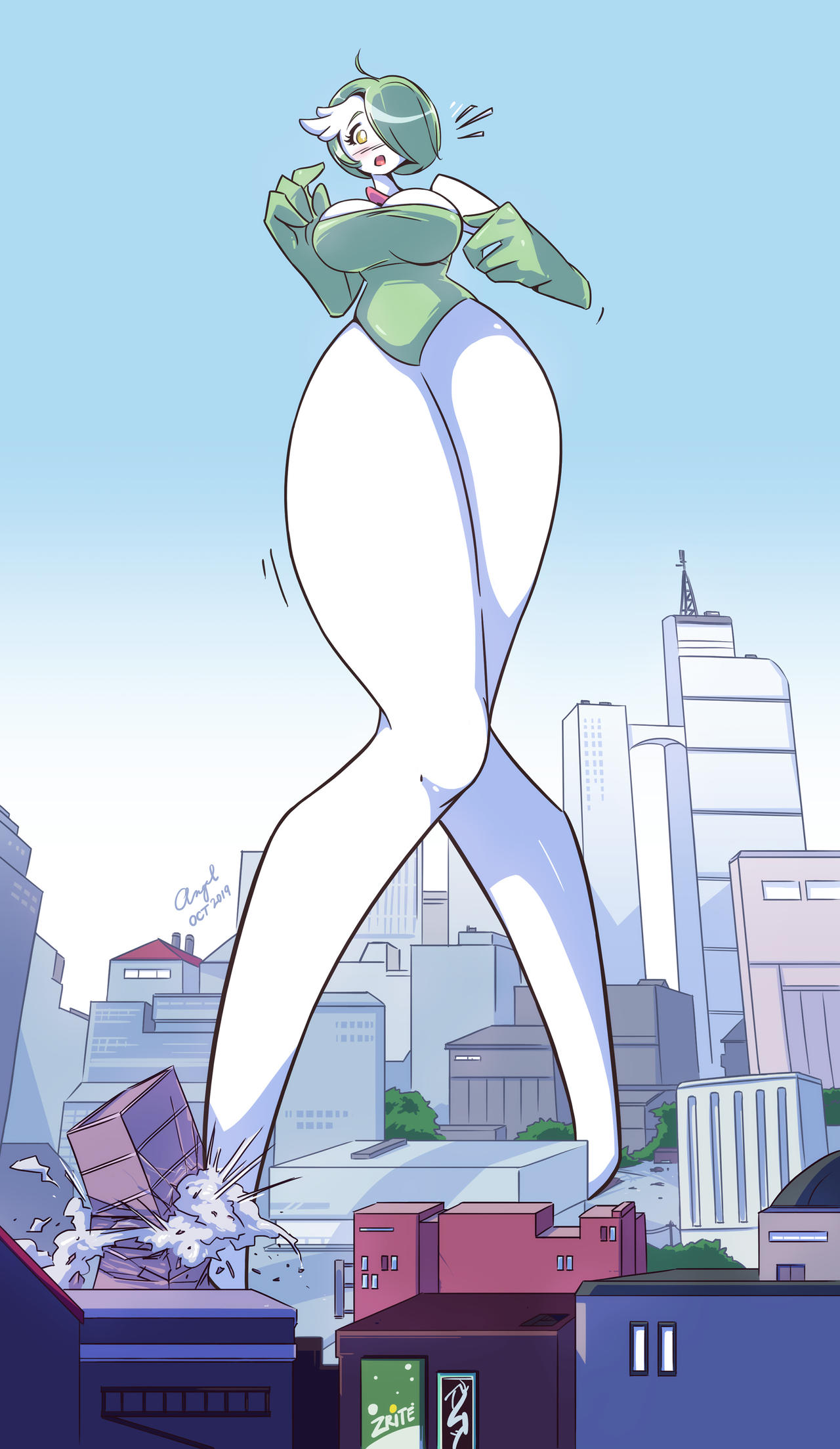 angelgts drawinggardi gardevoir giantess huge_breasts huge_thighs pokemon pokemon_(species)