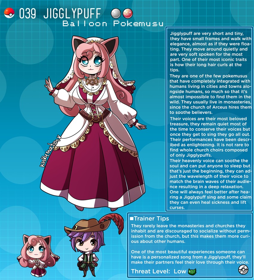 1girls :3 belt blue_eyes creature_index dress english_text female_focus front_view generation_1_pokemon jigglypuff kinkymation nintendo page_39 page_number pink_hair pokedex pokemon pokemon-girl_encyclopedia pokemon_(species) pokemorph pokemusu pokephilia profile purin_(pokemon) standing