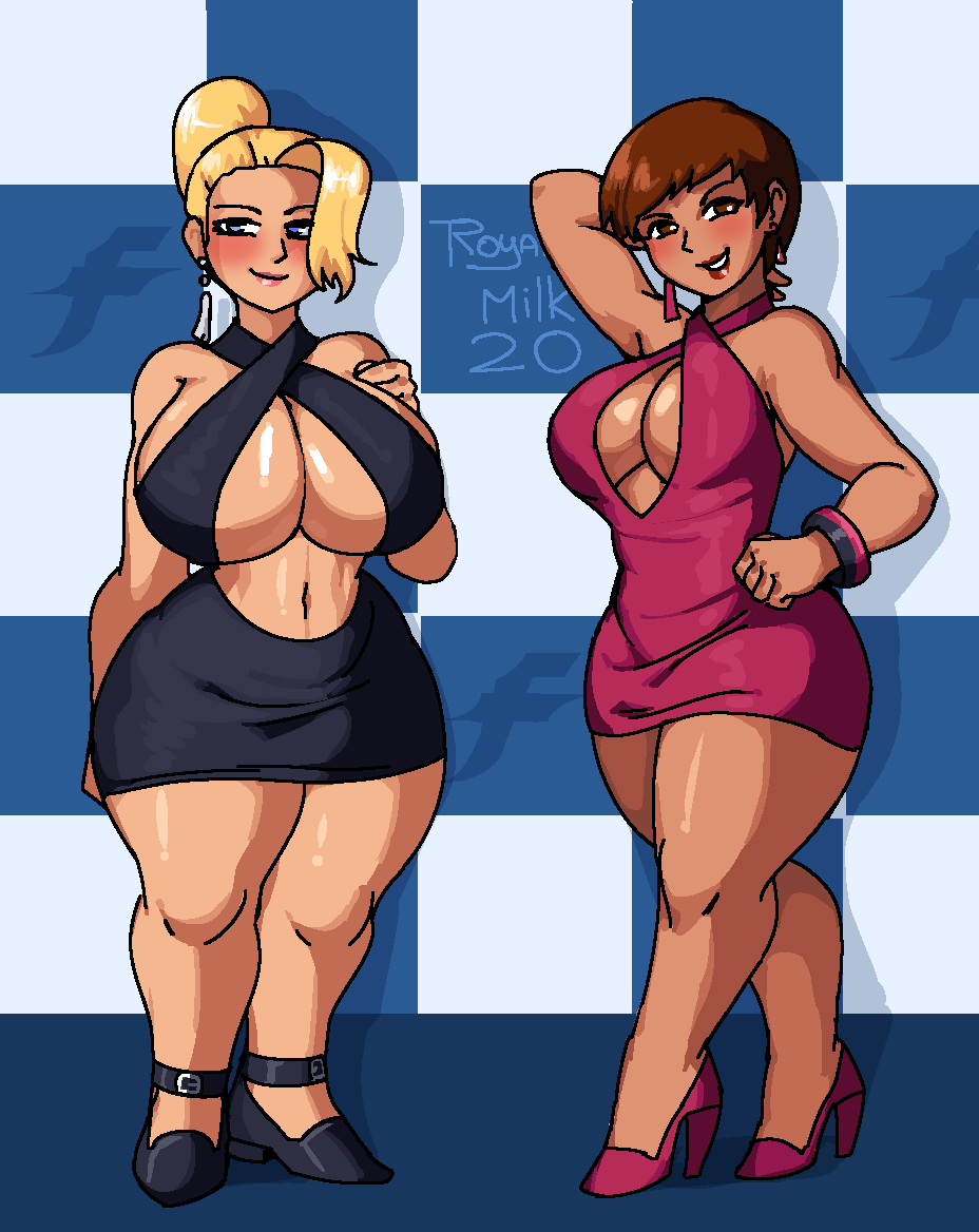 2girls big_ass big_breasts breasts dress female female_only heels huge_breasts king_of_fighters mature_(kof) royalmilk20 snk thick_hips thick_thighs underboob vice_(kof) wide_hips