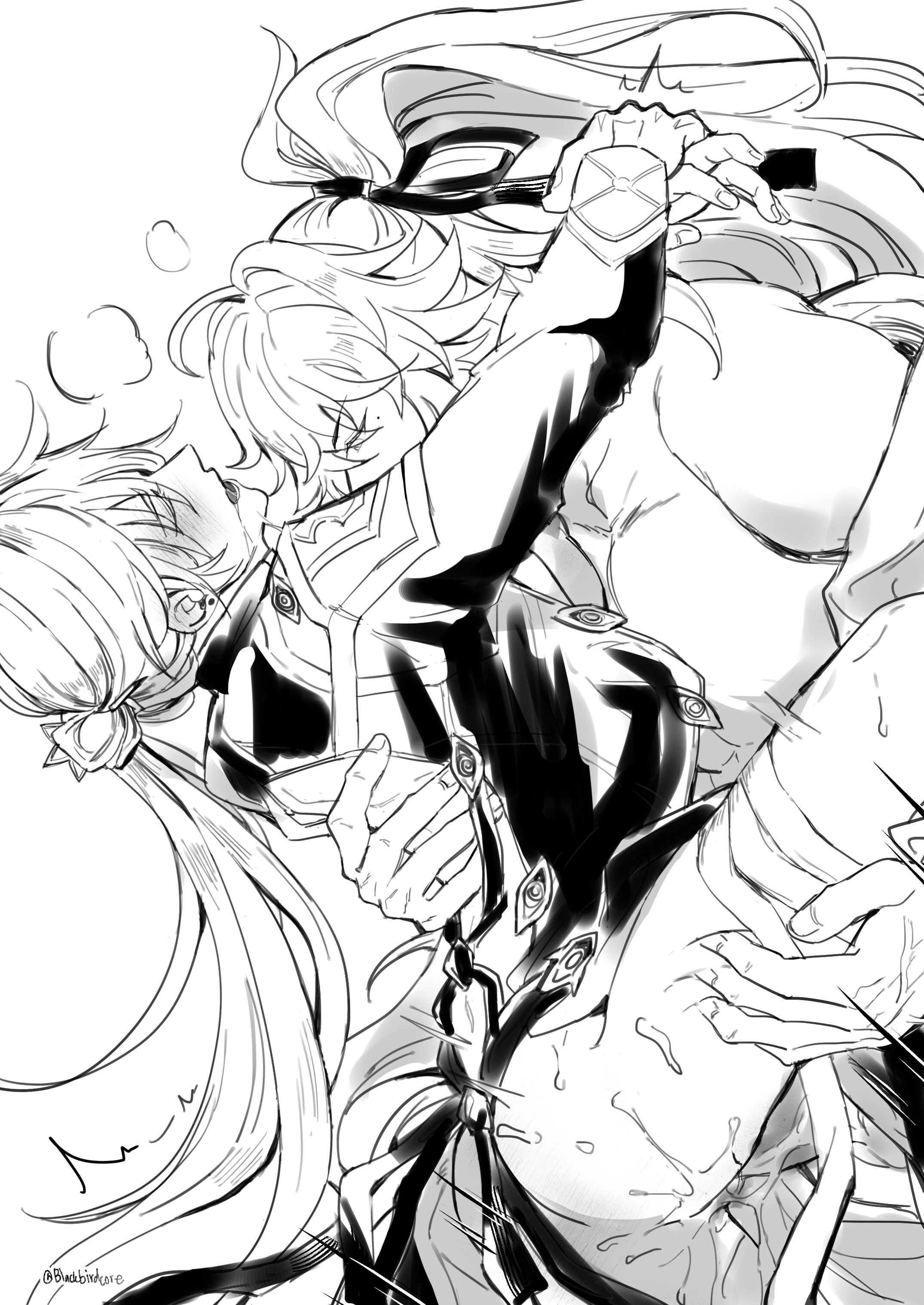 anal sex, arm support, black hair, blade (honkai: star rail), honkai (series), honkai: star rail, jing yuan, long hair, male, muscles, silver hair, yaoi