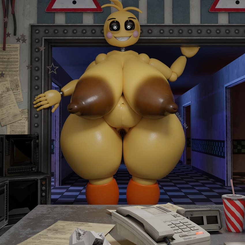 3d adri164 animatronic five_nights_at_freddy's gilf_toy_chica huge_breasts hyper_areola hyper_areolae large_areolae toy_chica_(fnaf) toy_chica_(love_taste) wide_hips yellow_skin