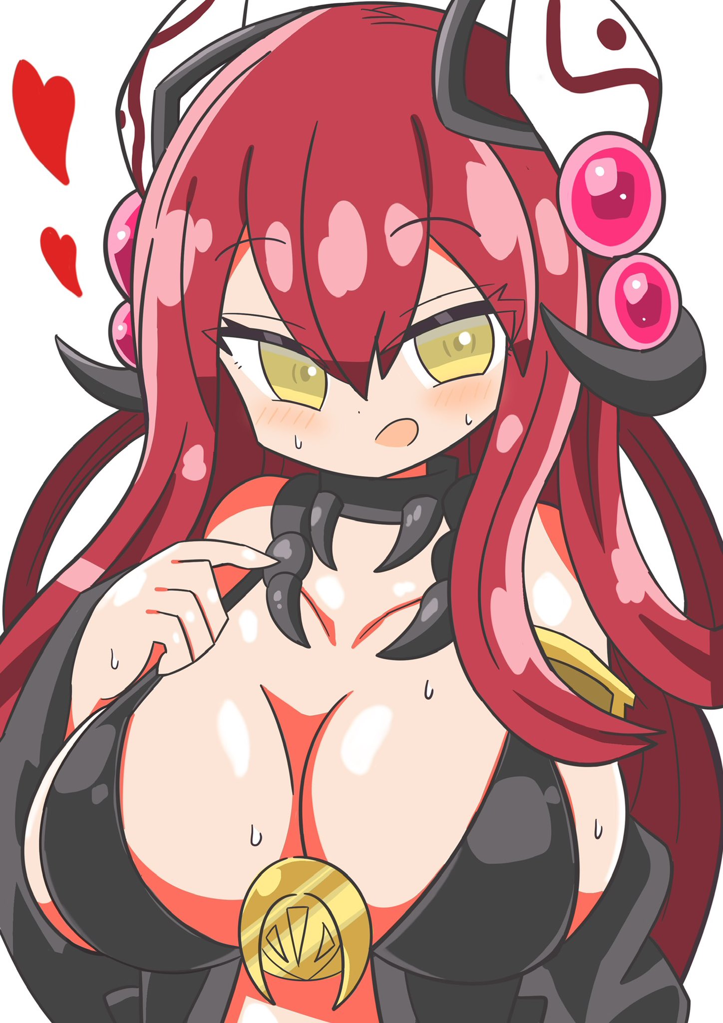 1girls alternate_breast_size big_breasts blush chibi duel_monster red_hair sweat traptrix traptrix_allomerus yellow_eyes yu-gi-oh!