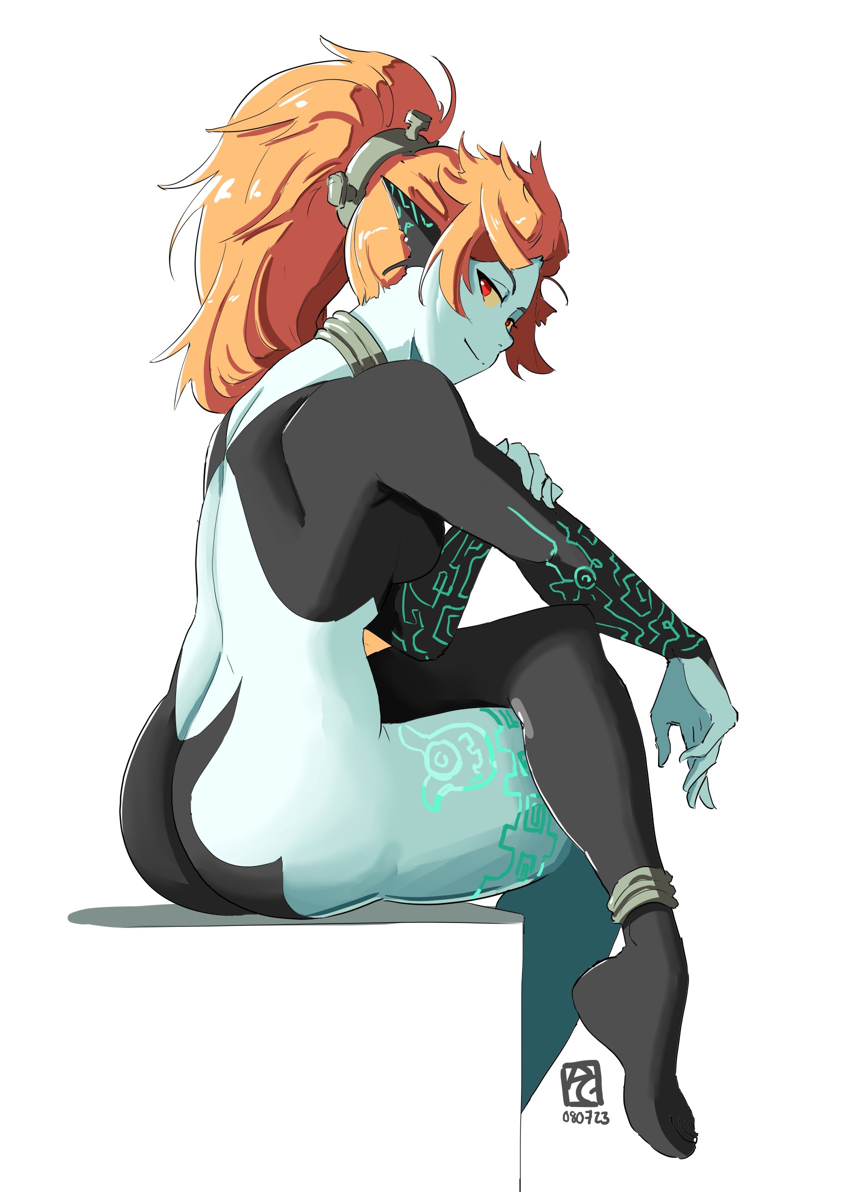 1girls, ass, ass crack, automatic giraffe, breasts, butt crack, female, looking at viewer, looking back, midna, naked, nude, sideboob, smile, smiling, solo, tagme, the legend of zelda, twili midna, twilight princess