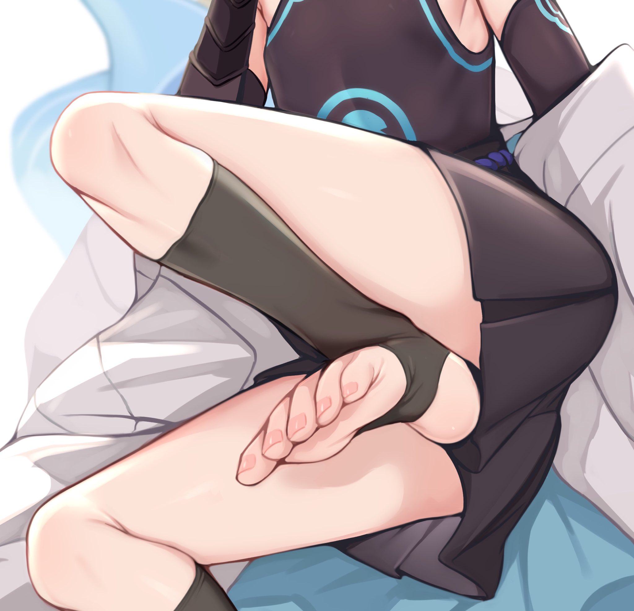 1boy, akn 646, barefoot, close-up, clothing, feet, femboy, genshin impact, girly, lower body, male, male only, scaramouche (genshin impact), shirt, shorts, solo, thighs, toenails, twink