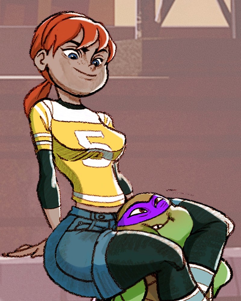 april_o'neil april_o'neil_(tmnt_2012) big_ass donatello donatello_(tmnt) head_between_thighs headscissor headscissoring interspecies interspecies_domination red_hair socks teenage_mutant_ninja_turtles teenage_mutant_ninja_turtles_(2012) thighcrushing thighs tmnt tmnt_2012 trapped_between_thighs unknown_artist