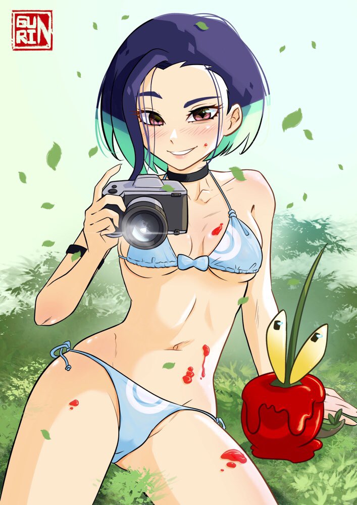 1girls bra cleavage dipplin female gurinsensei kamicchu multicolored_hair panties perrin_(pokemon) pink_eyes pokemon pokemon_(species) pokemon_sv underwear