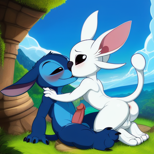 2boys ai_generated anus ass balls blush crossover disney gay kissing lilo_and_stitch male male/male male_only ori ori_and_the_blind_forest penis stitch stitchyboo yaoi