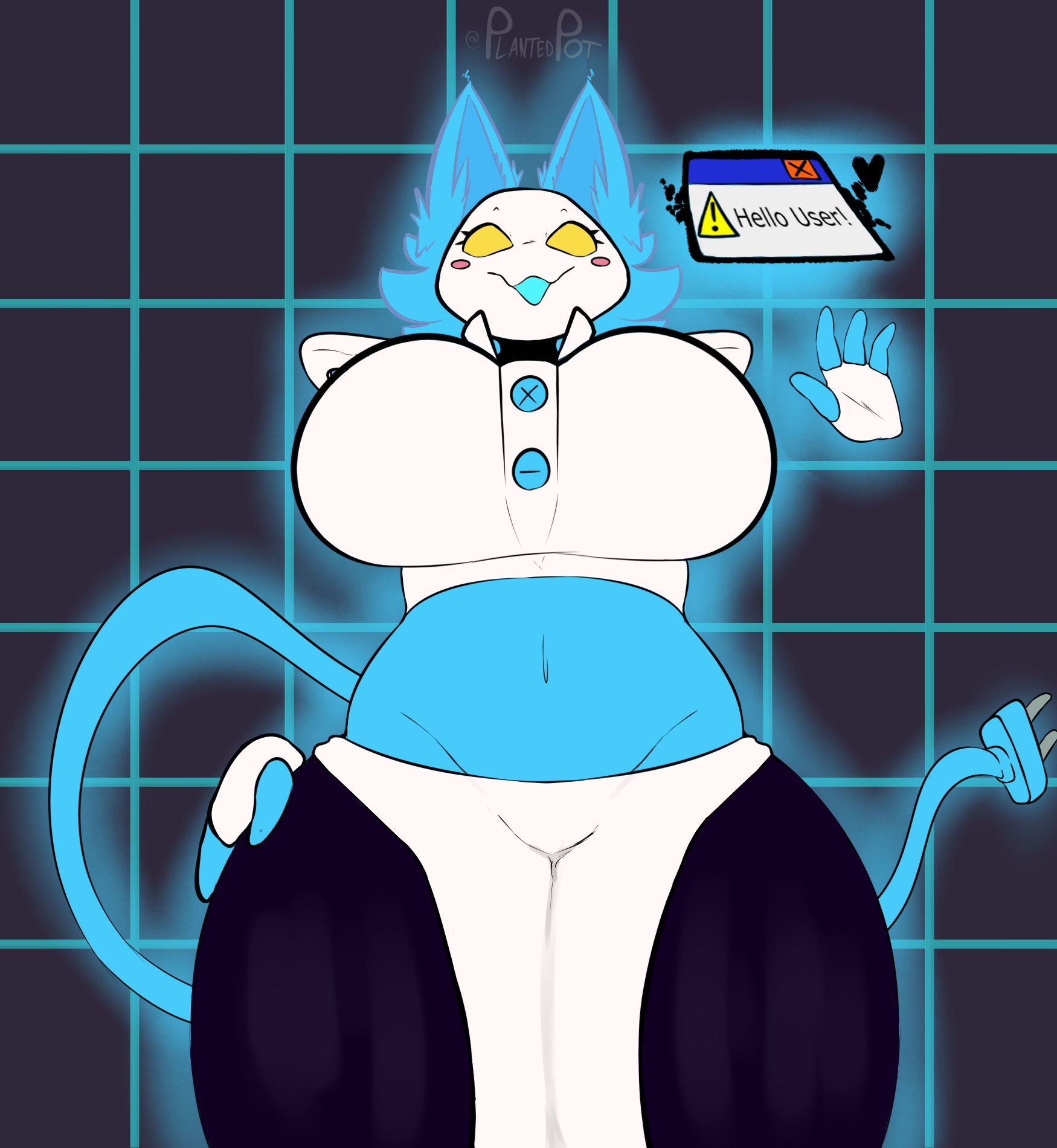 big breasts, breasts, deltarune, female, plantedpot, tasque manager (deltarune), thick thighs, wide hips