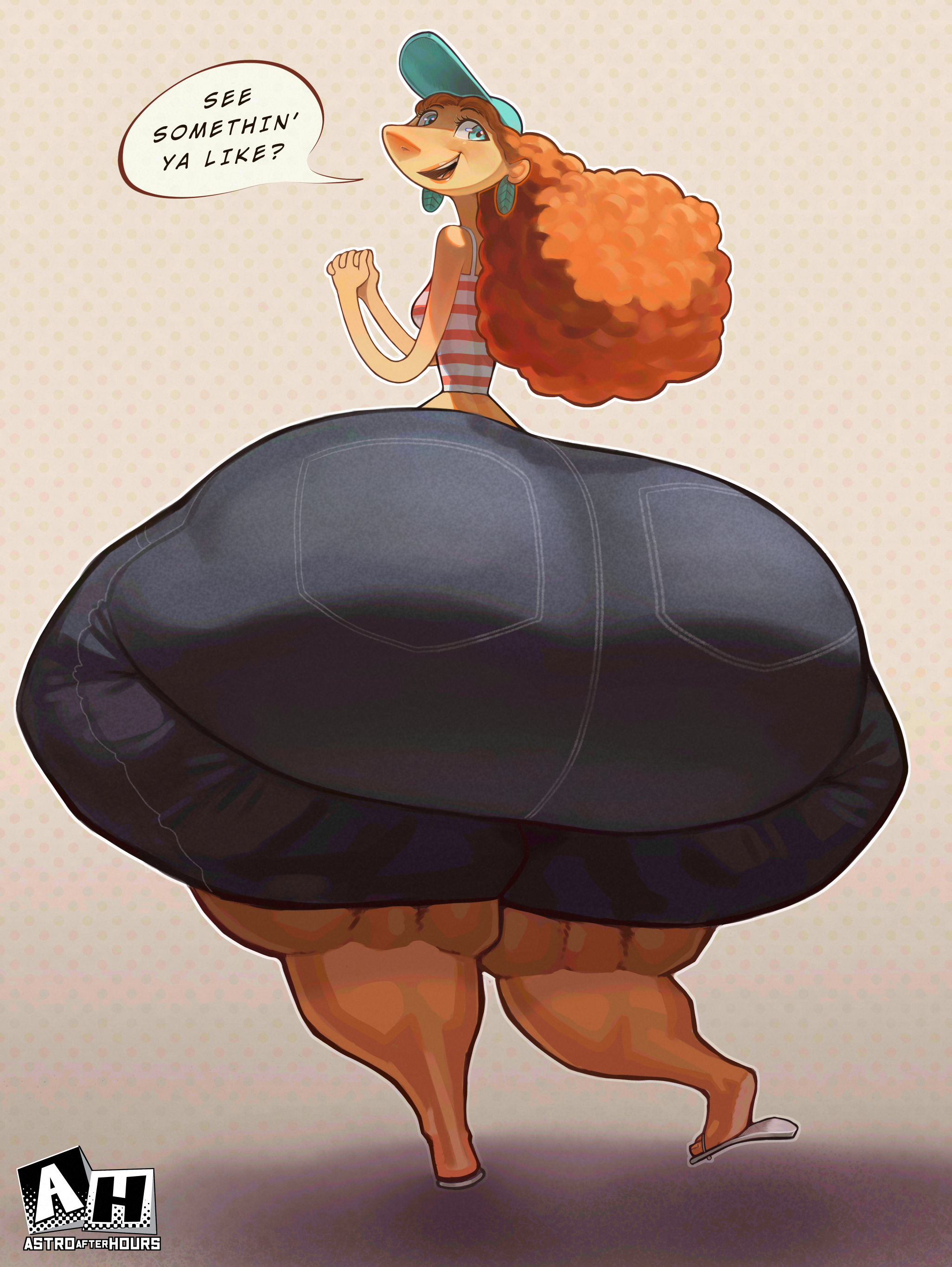 1female, 1females, 1girl, 1girls, 2d, 2d (artwork), 2d art, 2d artwork, ass, ass bigger than head, ass bigger than torso, auburn hair, back pockets, big ass, big butt, bottom heavy, breasts, clothed, clothing, disney, enormous ass, enormous butt, fat ass, female, huge ass, huge butt, hyper, hyper ass, hyper butt, hyper thighs, ignantastro, inner workings, jean shorts, jeans, kate (inner workings), light skin, light-skinned female, long hair, looking back, massive ass, massive butt, mature female, milf, orange hair, red head, seams, small breasts, solo female, stardustpapi, talking, talking to viewer, thick thighs, voluptuous, voluptuous female