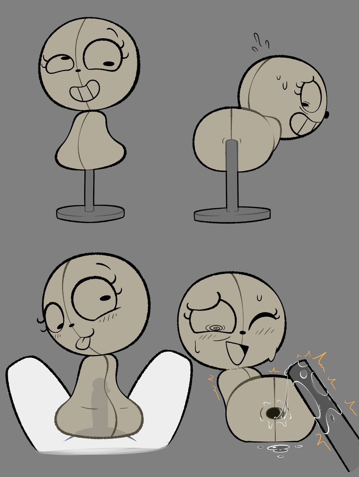1boy, 1girls, animate inanimate, blush, endacopia, fatalafterdark, mannequin, penetration, penis, scribbly, tongue out