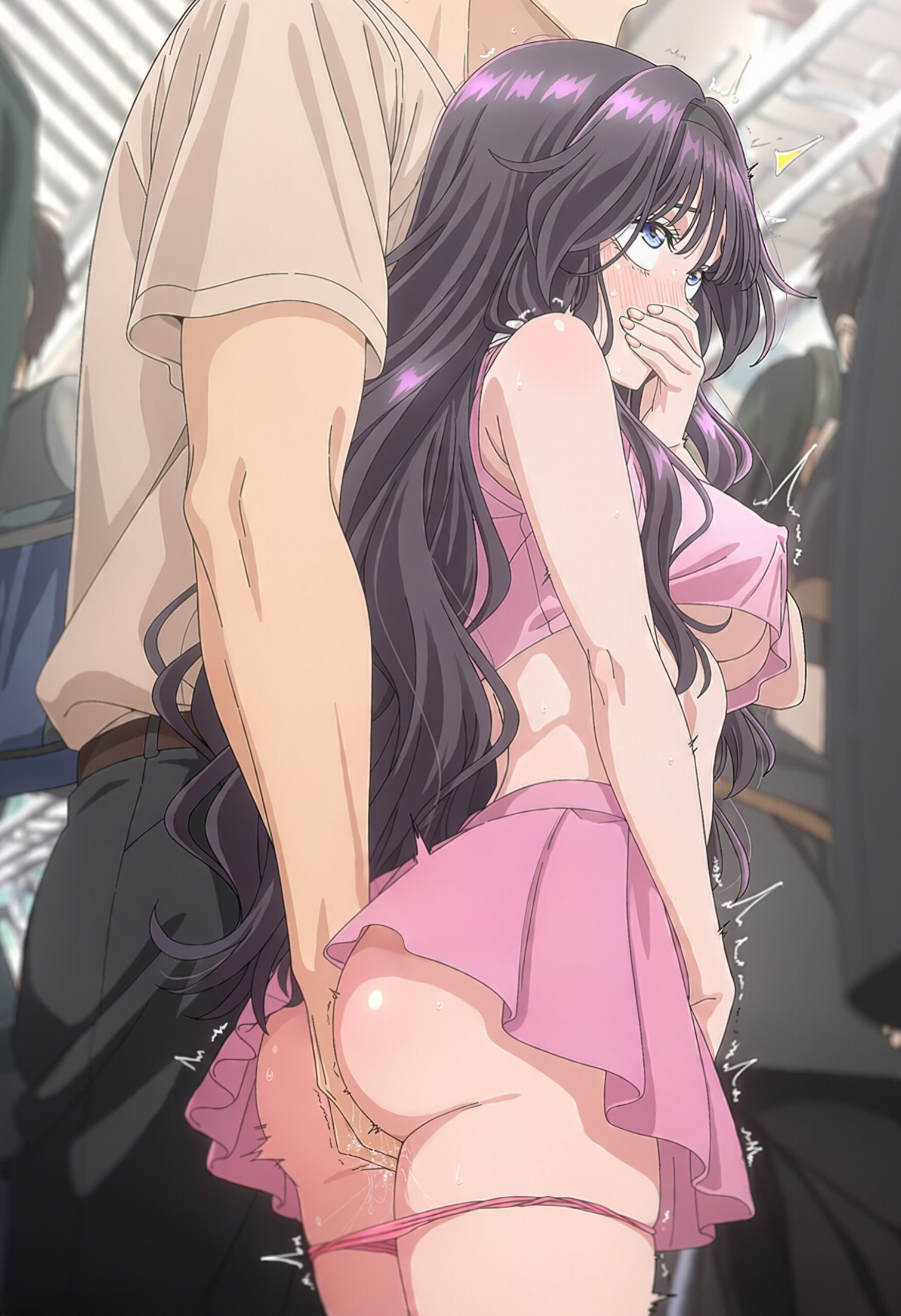 1girl1boy, ai generated, ass, ass cheeks, beautiful girl, big ass, black hair, blue eyes, breasts, breasts visible from bellow, covering mouth, cute female, cute girl, extremely cute, fingering, fingering another, fingering another's pussy, hand on ass, harassment, irresistible, kaoru hana wa rin to saku, kaoruko waguri, long hair, molestation, molestation in public, molested, molesting, nonchalant, on train, panties down, perfect ass, perfect body, public, public humiliation, public indecency, public molestation, public nudity, pussy ejaculation, pussy juice, revealing clothes, rolling eyes, round ass, secretly horny, secretly loves it, sexual harassment, shiny hair, short outfit, short skirt, skirt, slender, slender body, slender build, slender waist, teen, teen girl, teenage, teenage female, teenage girl, teenager, touching another, touching another's ass, touching ass, touching pussy, train, train molestation, trying not to moan, trying to be quiet, trying to resist, underboob, waguri kaoruko, zzz7